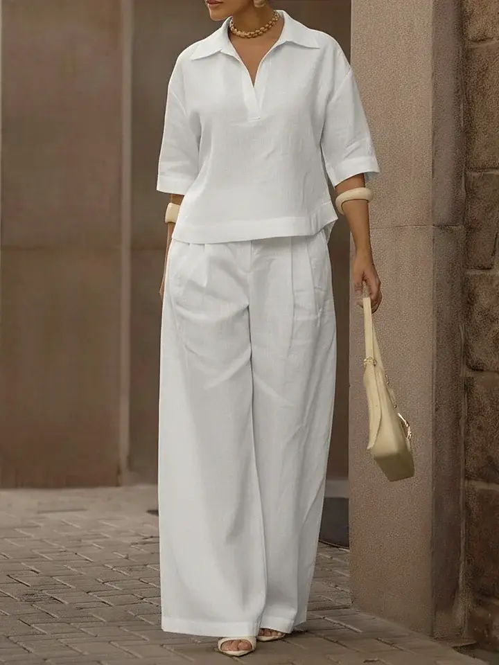 🔥Summer Arrivals🌟Women's Casual Linen And Cotton Shirt And Wide-leg Pants Two-piece Set