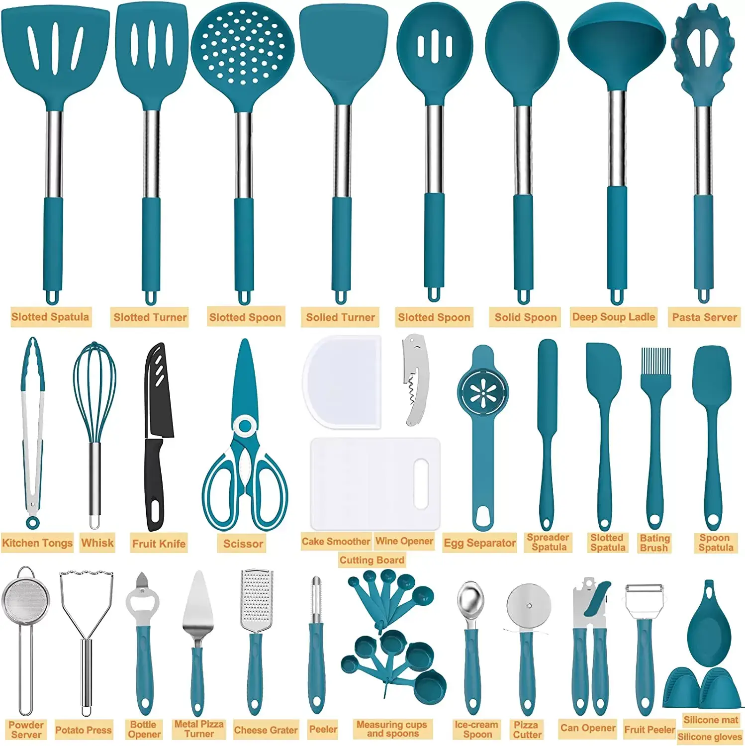 Silicone cooking tool set, chef 43 pieces heat-resistant kitchen tools