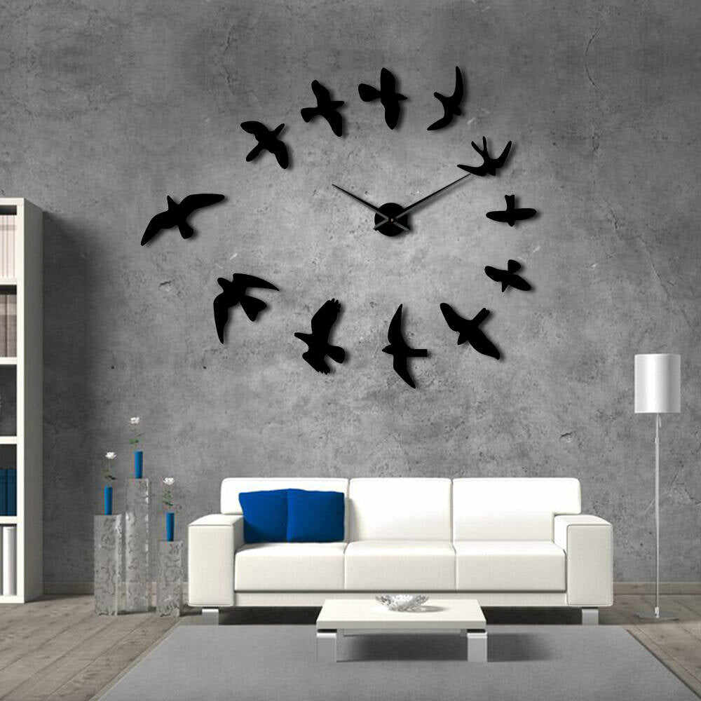 Decorative Mirror Wall Clock Flying Birds Wall Clock Modern Design Luxury Frameless DIY Large Clock