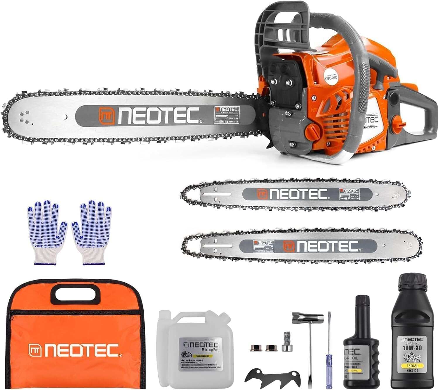 68CC Gas Powered Chainsaw 22 24 Inch Bar Chainsaws 2-Cycle Cordless Handheld Petrol Gasoline Chain Saw for Tree Felling Forestry Logging Backyard Storm Farm Wood Cutting