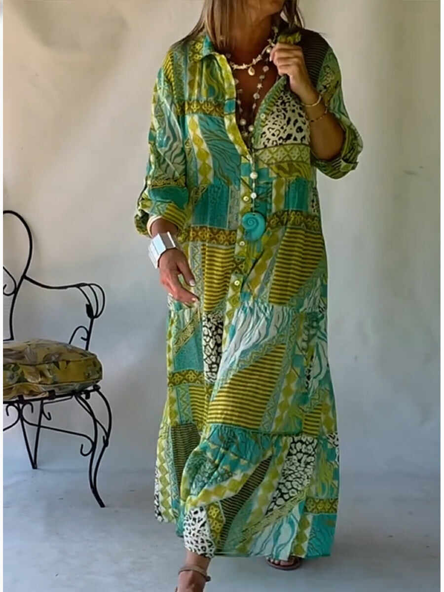 🔥Summer Arrivals🌟Loose-fitting Casual Linen And Cotton Floral Print Shirt Dress