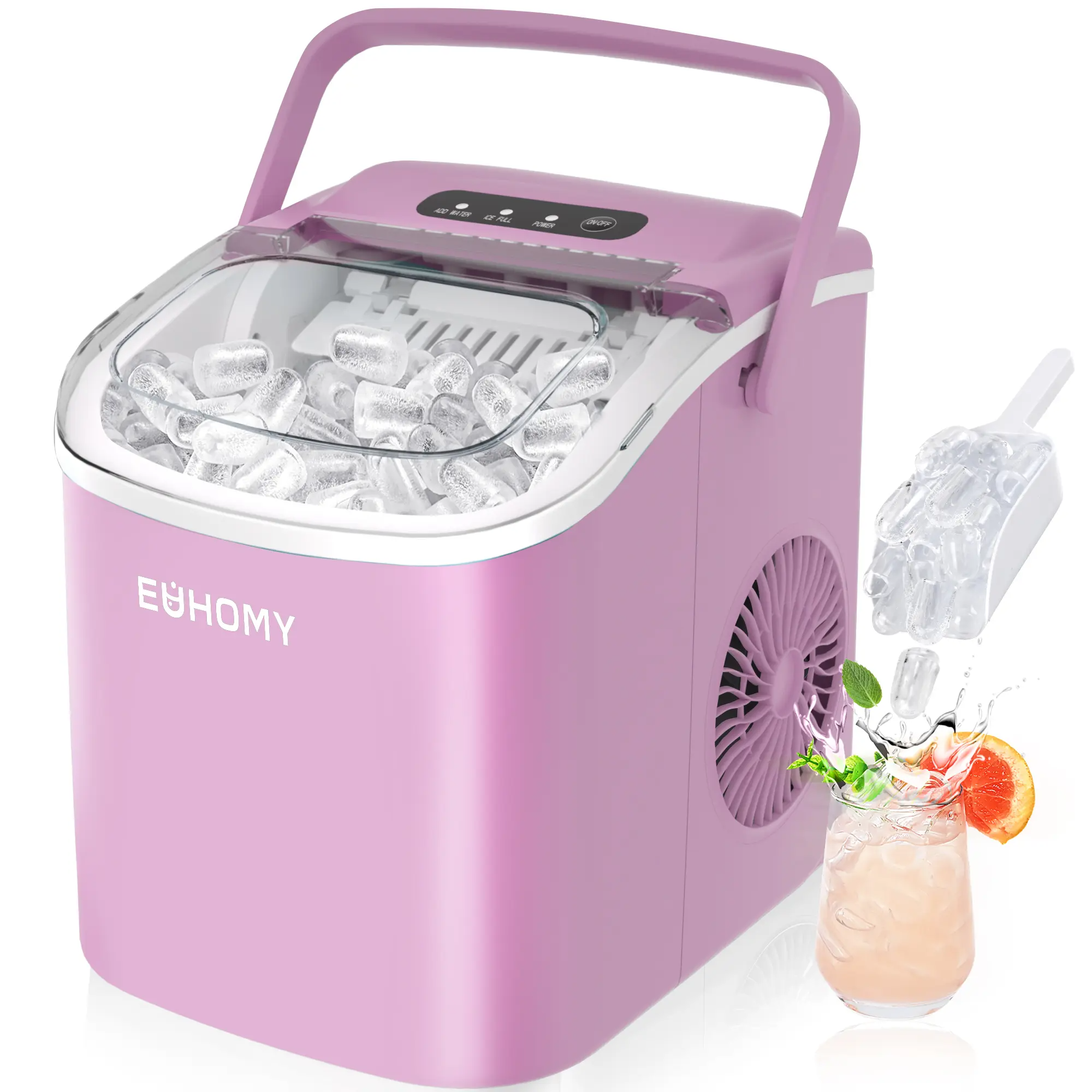 Ice Maker Countertop with Handle, 26lbs in 24Hrs, 9 Ice Cubes Ready in 6 Mins, Auto-Cleaning Portable Ice Maker with Basket and Scoop, for Home/Kitchen/Camping/RV. (2026 New Silver) Utensils