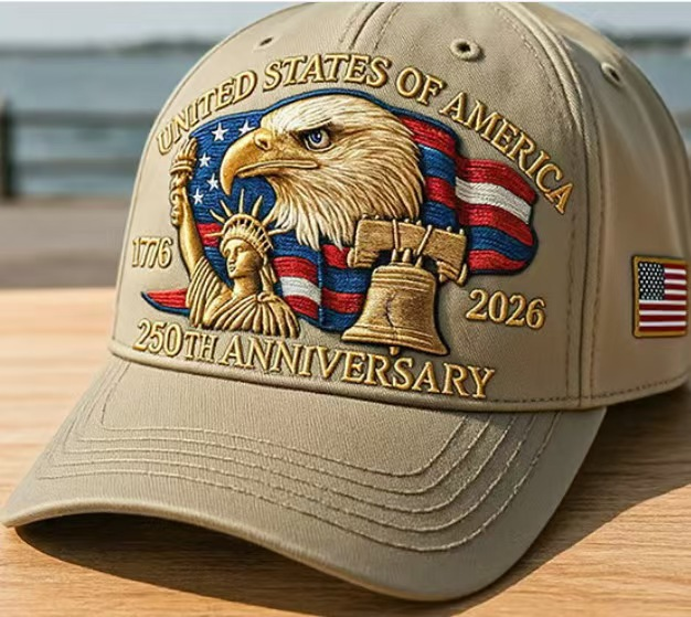 USA 250th Anniversary Embroidered Cap with Eagle Head – Vintage Sunvisor Hat