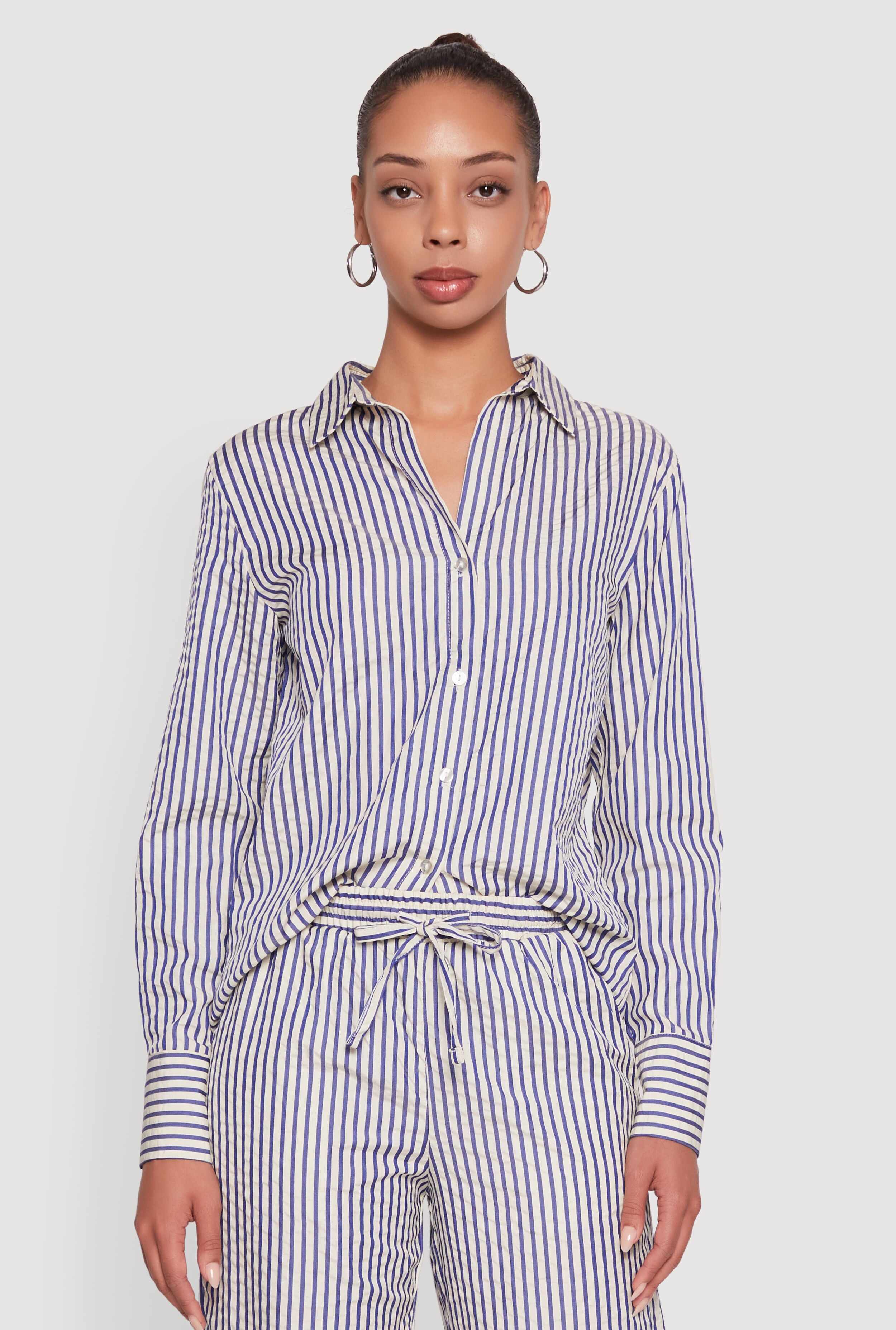 Striped Button Front Long Sleeve Shirt