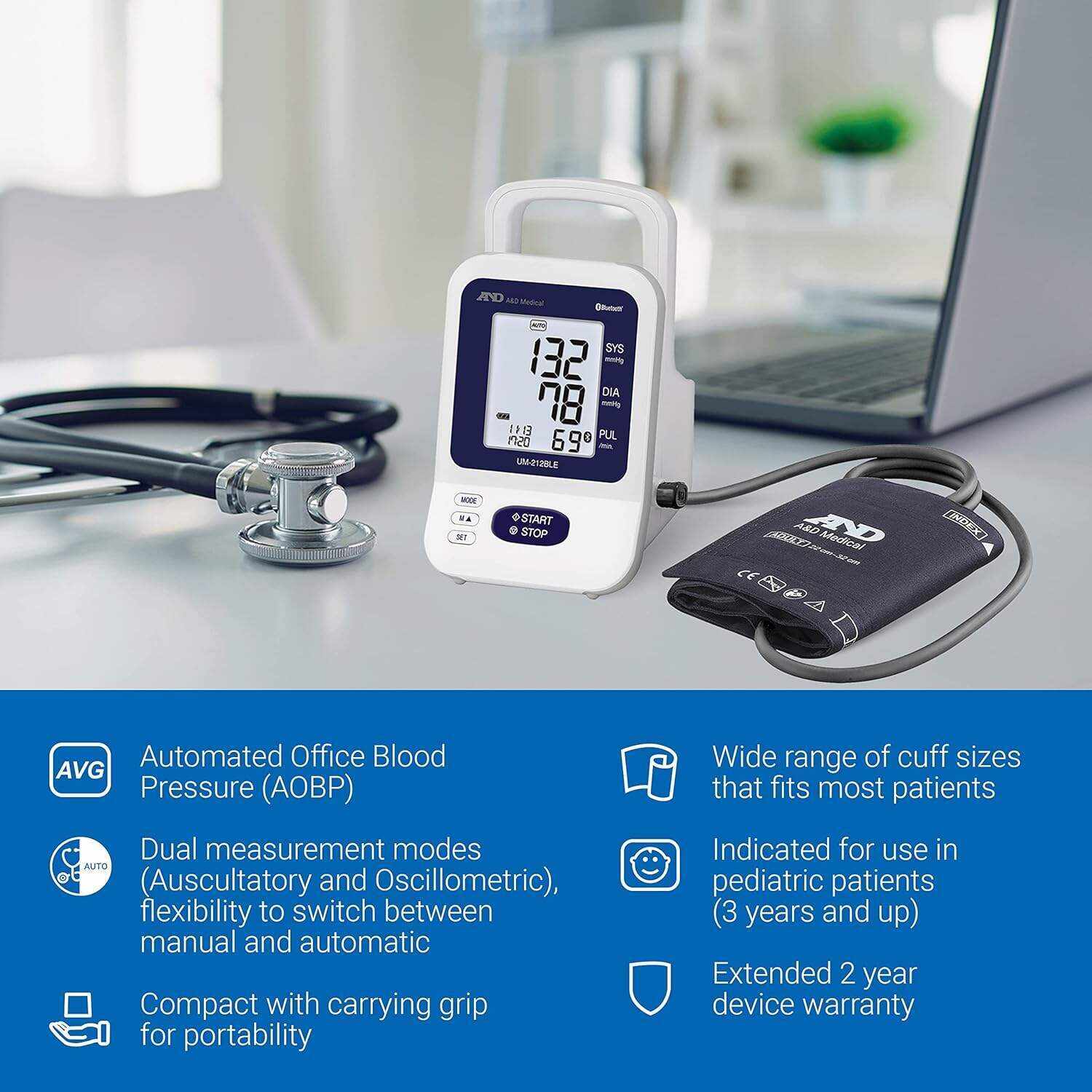 A&D Medical Automatic Office Blood Pressure Monitor & Upper Arm Blood Pressure Cuff with Clinical Accuracy, Quick & Easy Blood Pressure Machine for Pediatric (3+ Years) and Adult Use