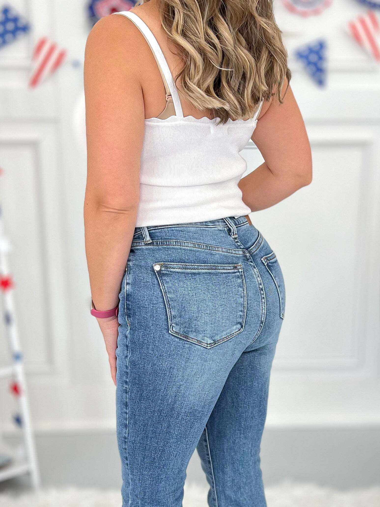 Should've Been A Cowboy - Christmas Americana Flag Print Flare Jeans - Final Sale