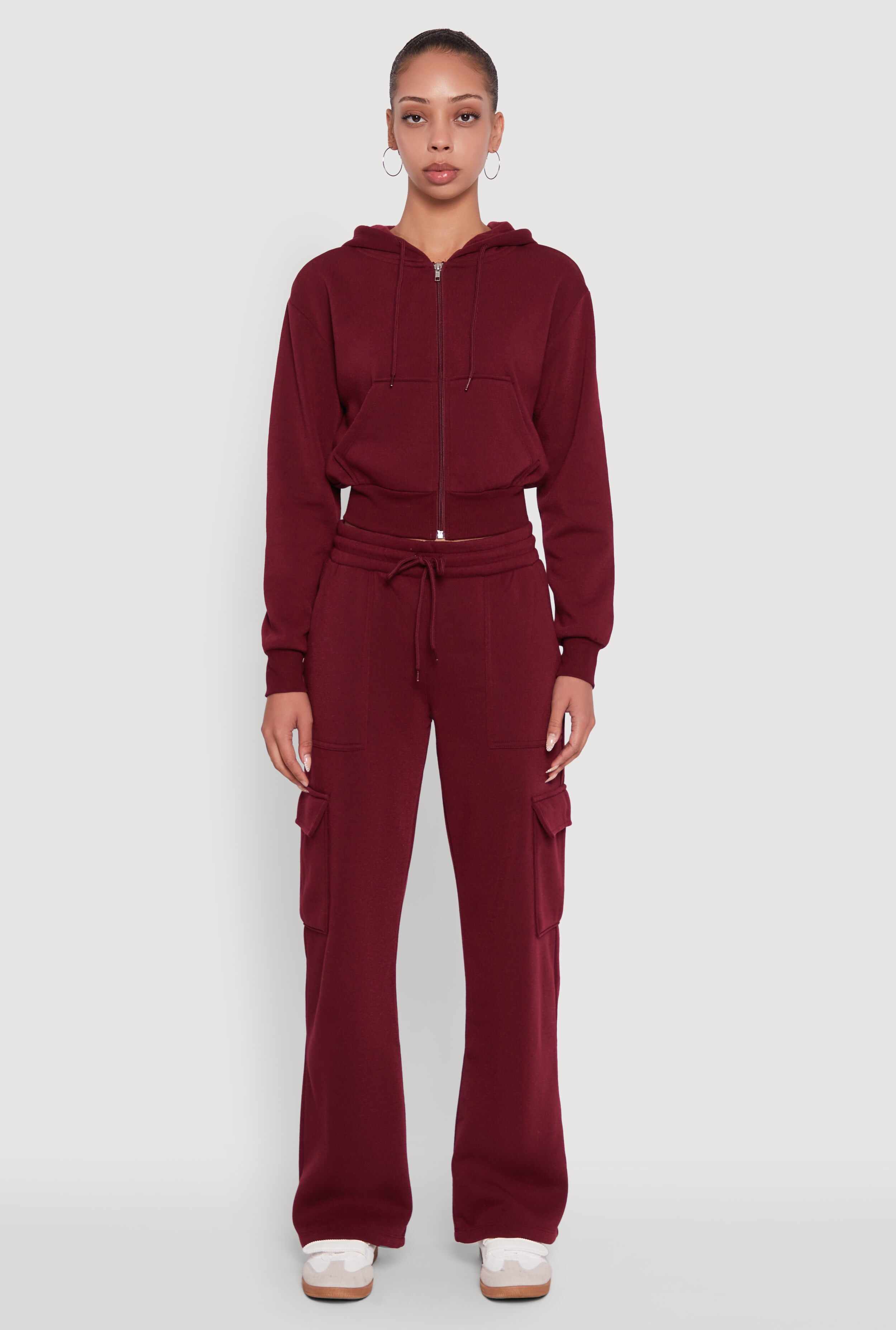 Wide Leg Fleece Sweatpants with Cargo Pockets