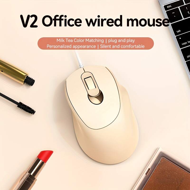 V2 Wired Mouse for Women - Pink USB-Powered Desk Mouse with RGB Lighting, Ergonomic Design & Anti-Slip Rubberized Coating, Compatible with Office Laptops, Gaming & Work, Mouse for Desk, Laptop Accessory, Sleek Appearance, Durable Plastic Body
