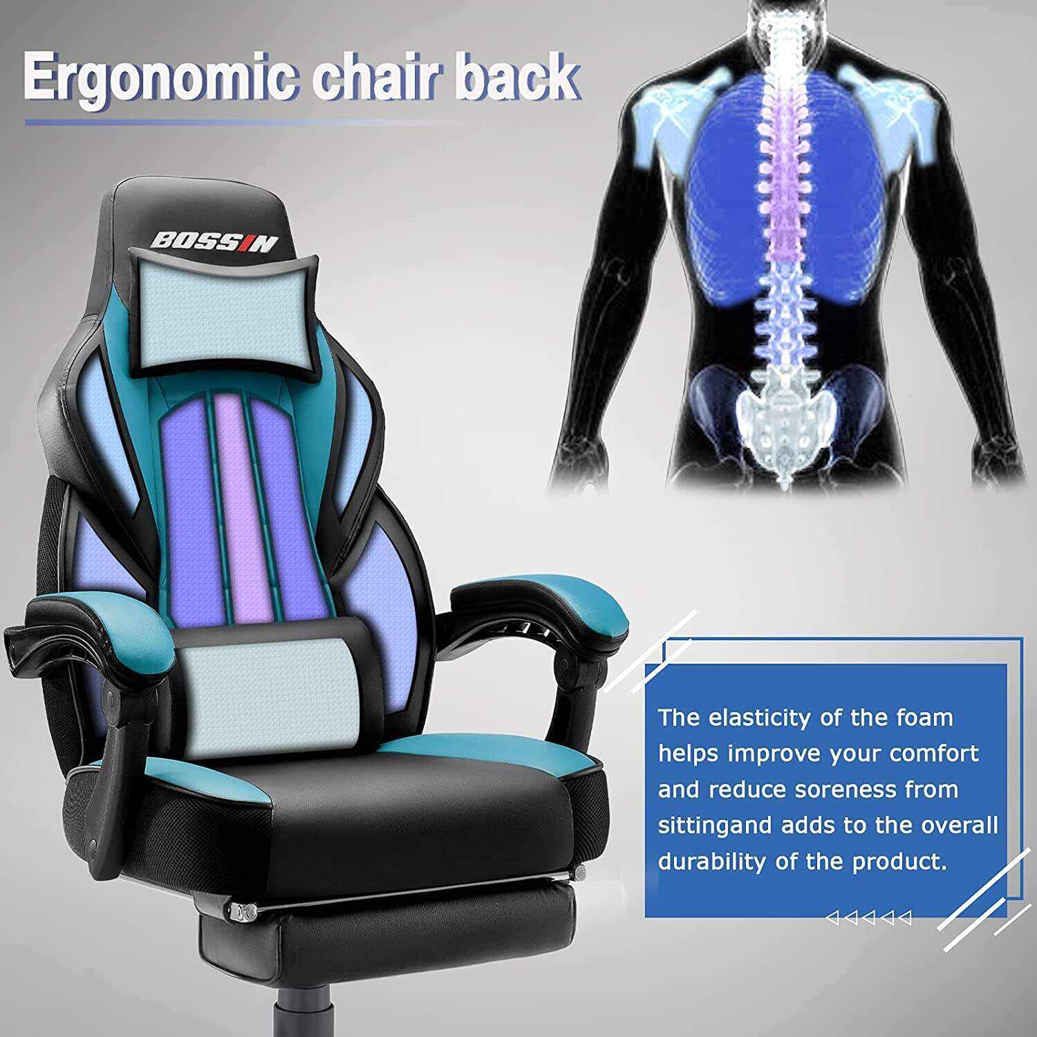 LEMBERI Video Game Chairs with footrest,Gamer Chair for Adults,Big and Tall Gaming Chair 400lb Capacity,Gaming Chairs for Teens,Racing Style Gaming Computer Chair with Headrest and Lumbar Support