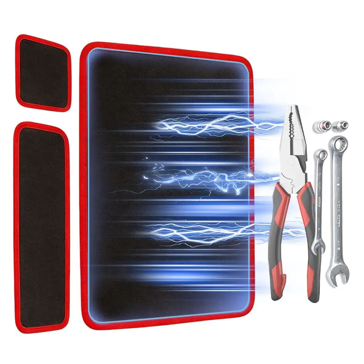 3PC Flexible Magnetic Tool Mat & Tray Holder - Magnetic Tool Tray, Flexible Magnetic Mat, PVC & Non-Slip for Garage Workshop, Auto Repair Tools