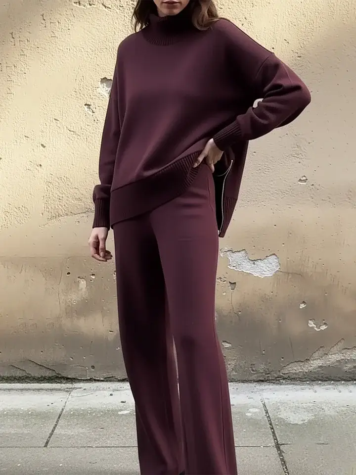 🔥Summer Arrivals🌟Casual Travel Stand Collar Side Zipper Top Straight Pants Two-Piece Set
