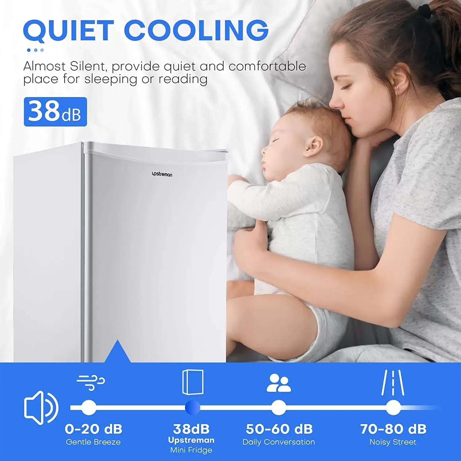 Upstreman 3.2 Cu.Ft Mini Fridge with Freezer, Single Door, Adjustable Thermostat, Refrigerator for Dorm, Office, Bedroom, Black-BR321