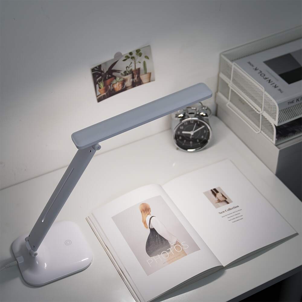 Modern LED Desk Lamp with Touch Control, USB Powered, Adjustable Brightness, Eye-Caring Anti-Blue Light, Polished Finish for Reading & Study, Ergonomic Design for Comfortable Use, Study Desk Lamp | Modern Desk Lamp | Plastic Construction