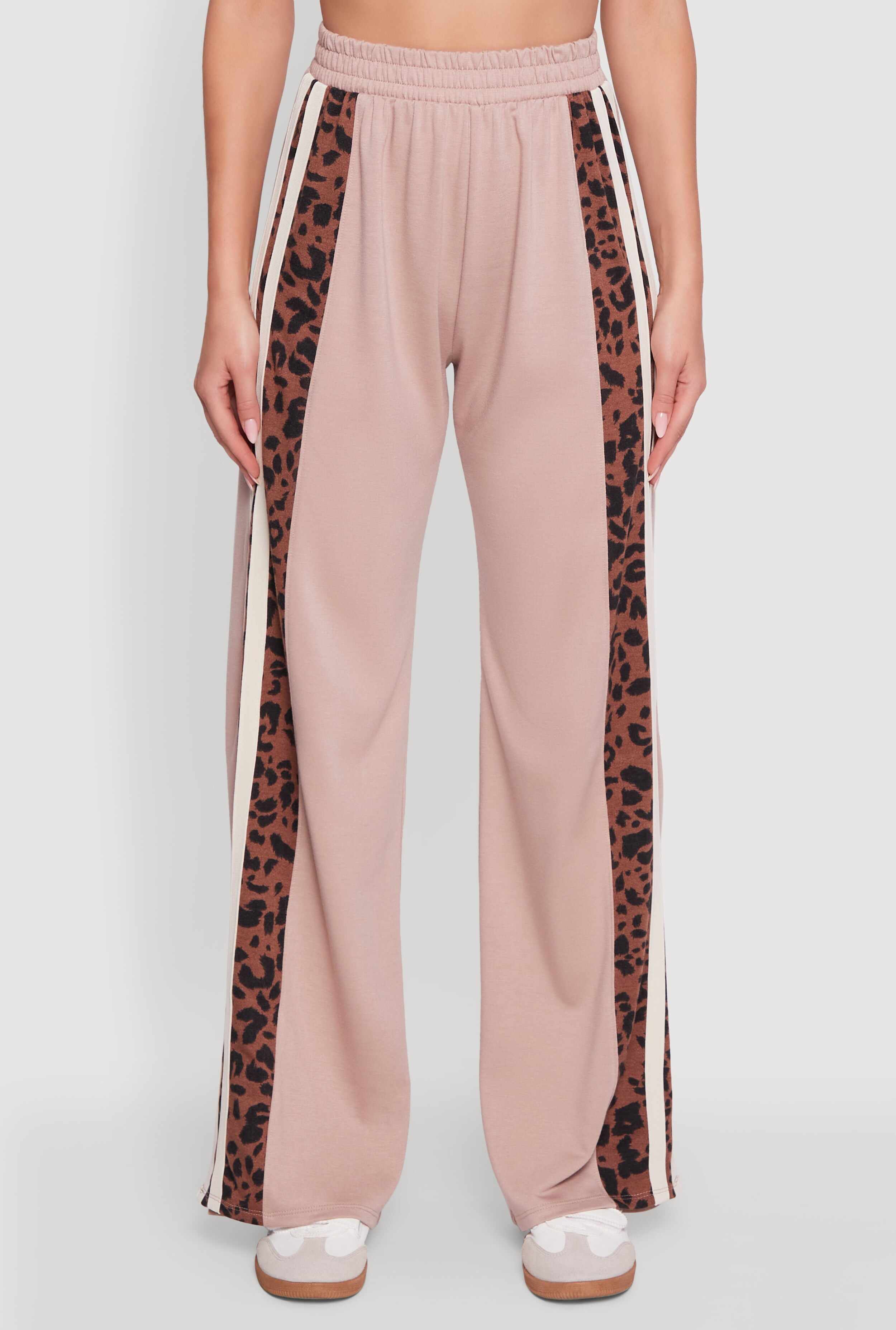 Animal Print Varsity Stripe Side Wide Leg Pants