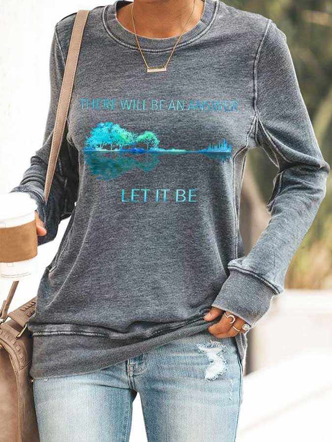 Hippie Guitar Lake There Will Be An Answer Let It Be Print Sweatshirt