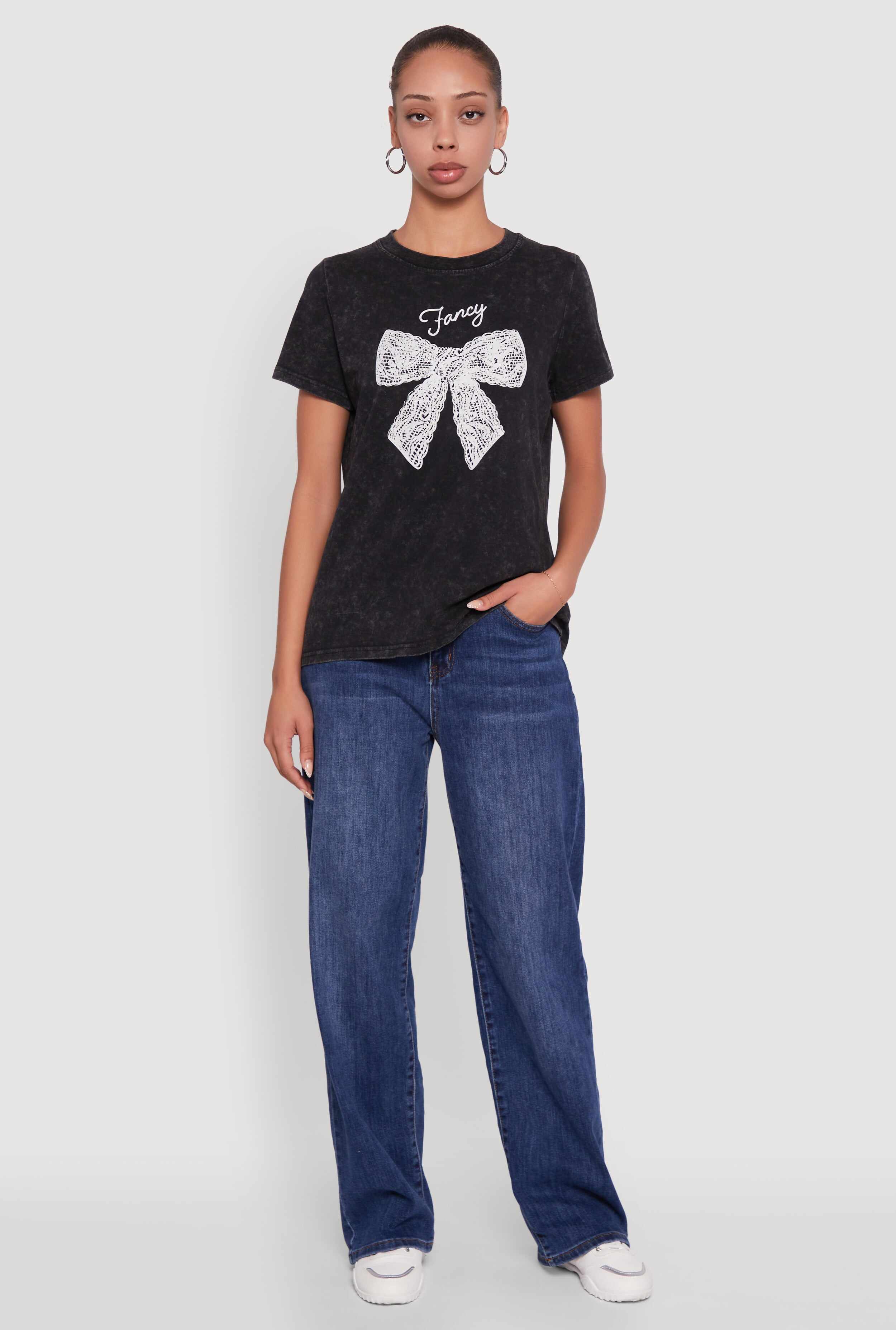 Acid Wash Fancy Bow Graphic Tee