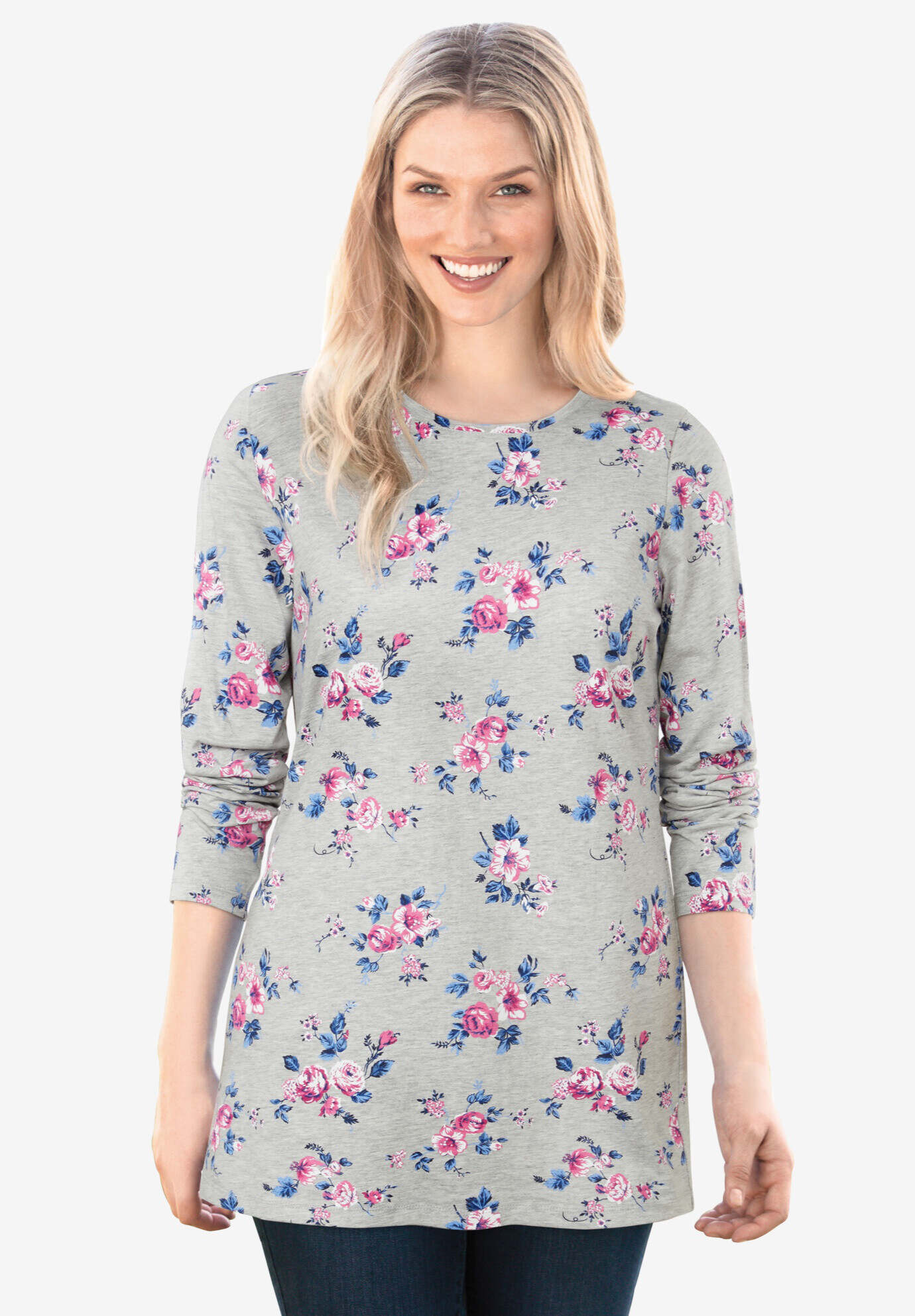 Perfect Printed Long-Sleeve Crewneck Tee
