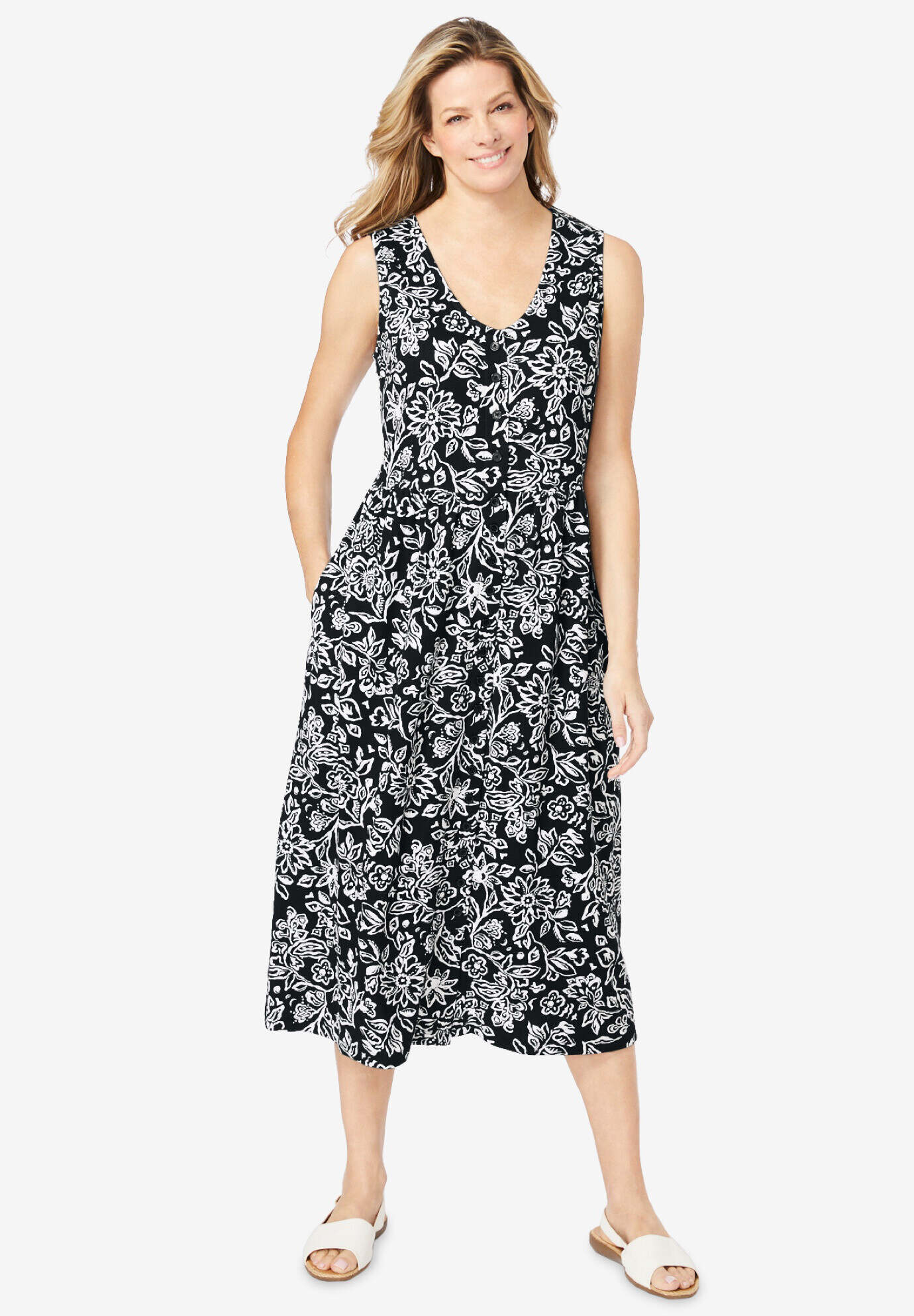 Sleeveless Button Front Dress