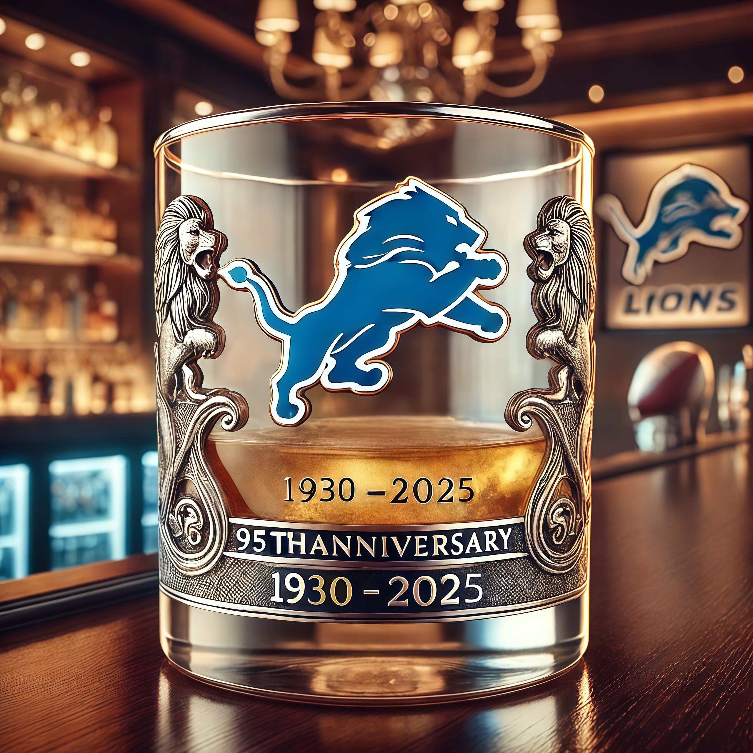 Detroit Lions 95th Anniversary Whiskey Glass