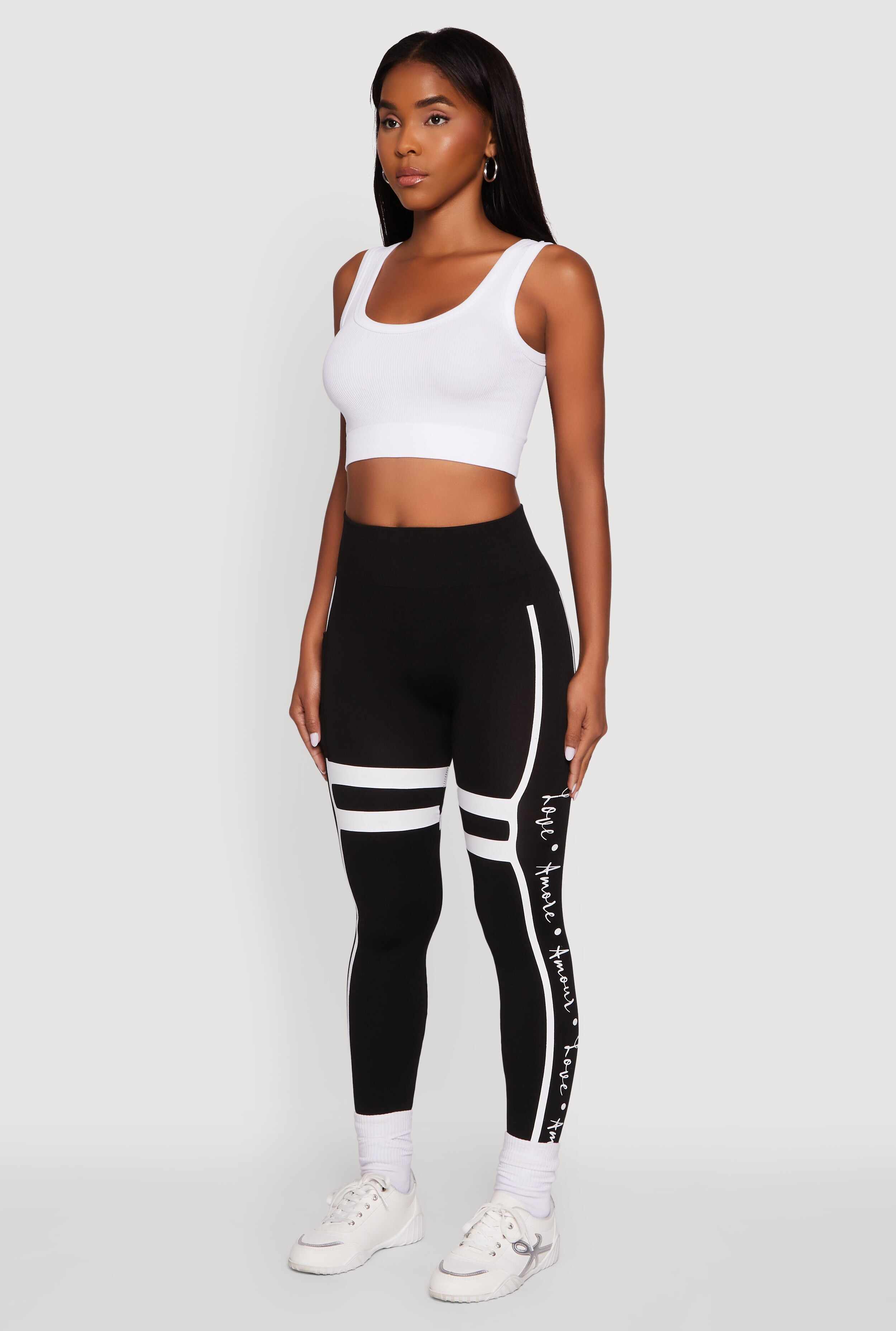 Stripe Detail Graphic Push Up Cell Phone Pocket Leggings