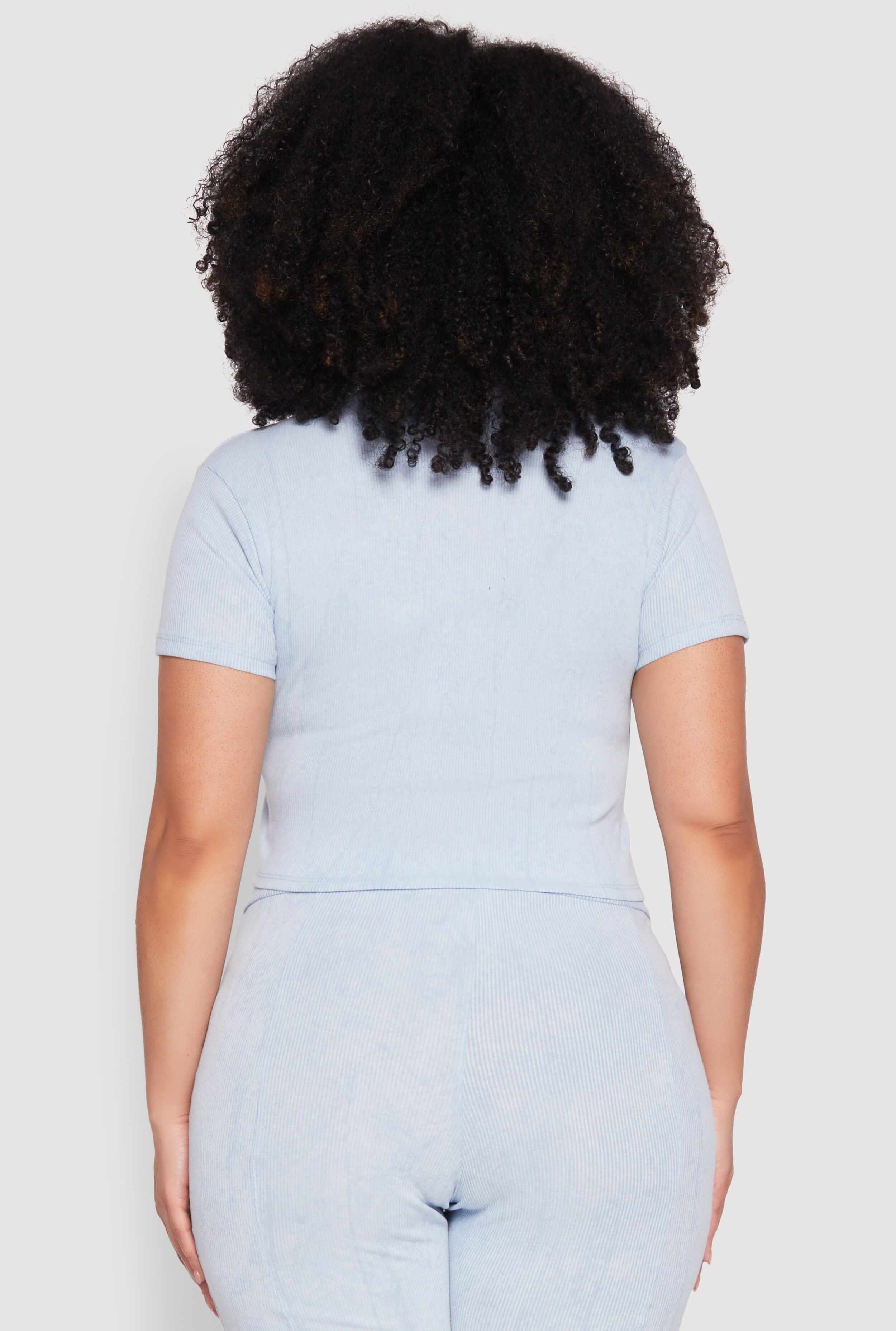 Plus Size Mineral Wash Zip Front Top