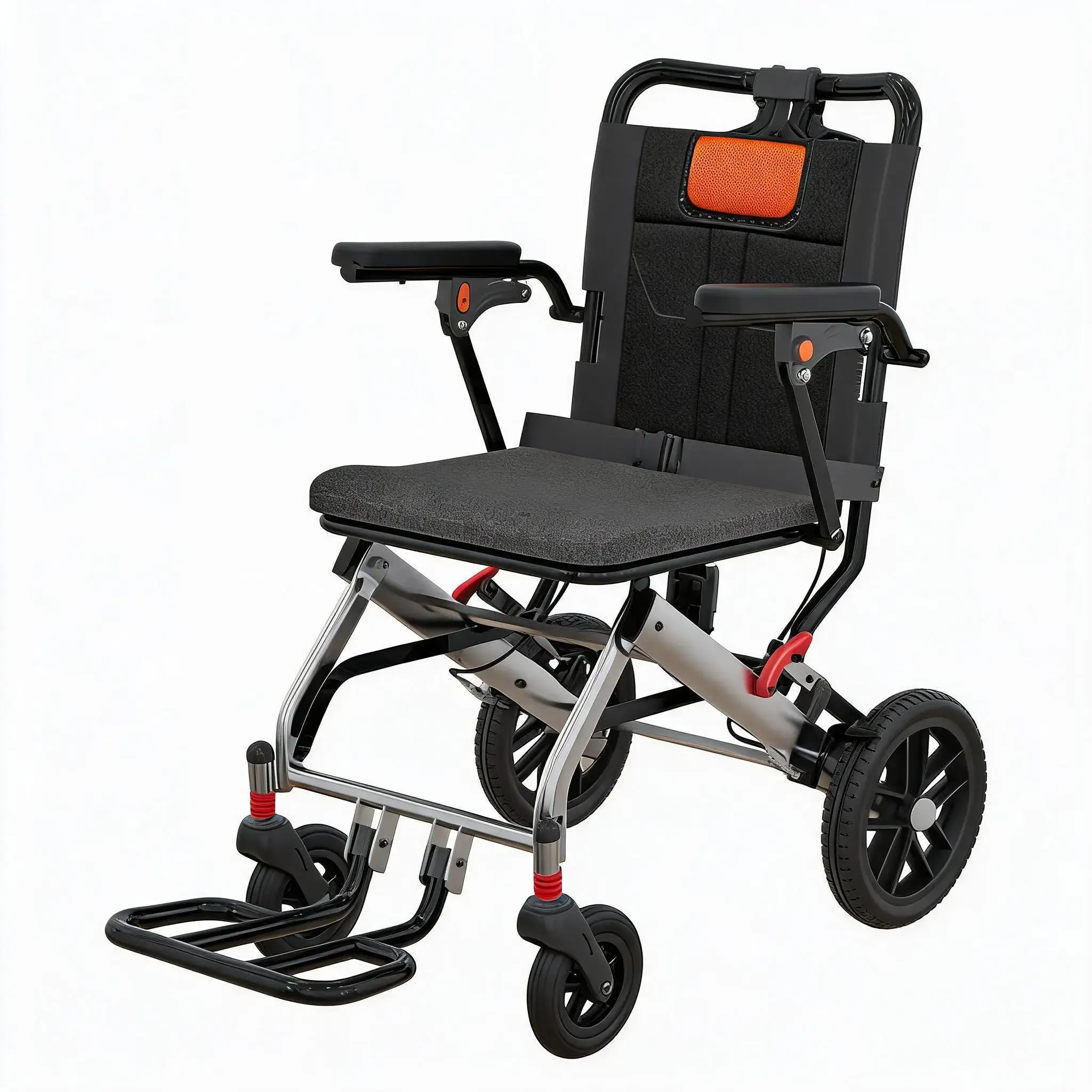Ultra-Lightweight Folding Transport Wheelchair - Aviation Aluminum Frame - Dual Locking Hand Brakes - Removable Turn-Up Armrests - Swing-Away Footrests - Comfortable Large Seat - 16-Inch Wheels - Durable Portable Mobility Aid for Elderly and