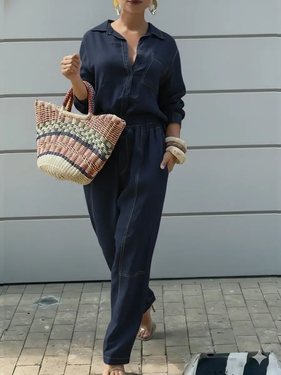 🔥Summer Arrivals🌟Women's Casual Linen And Cotton Shirt And Pants Two-piece Set