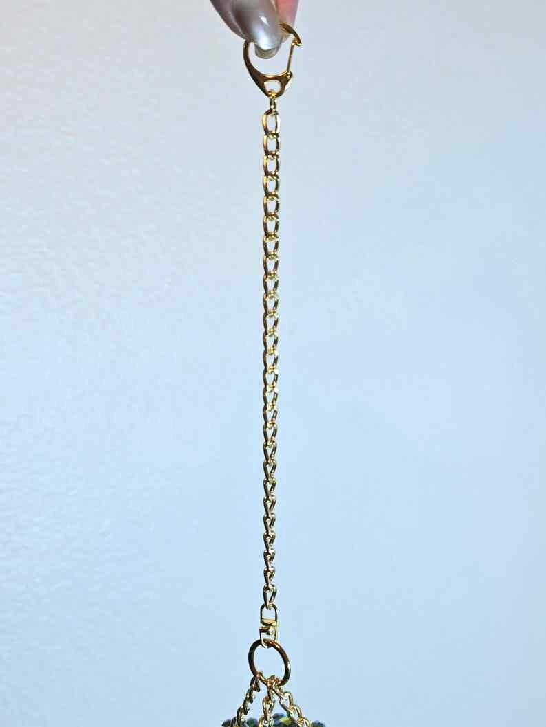 Small Ceramic Pot Beaded Plant Suncatcher with Gold Chain Hanger - Longer Strands