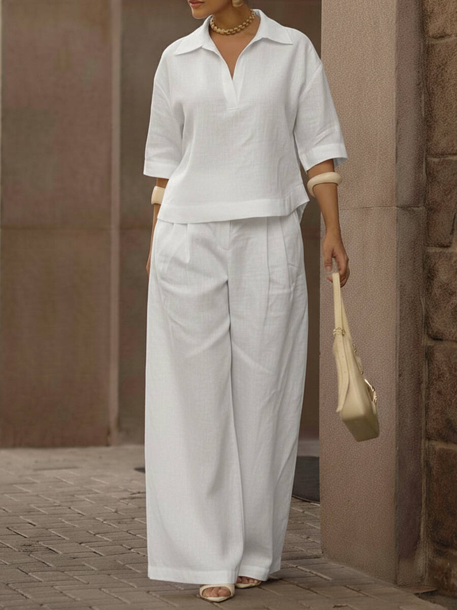 🔥Summer Arrivals🌟Women's Casual Linen And Cotton Shirt And Wide-leg Pants Two-piece Set