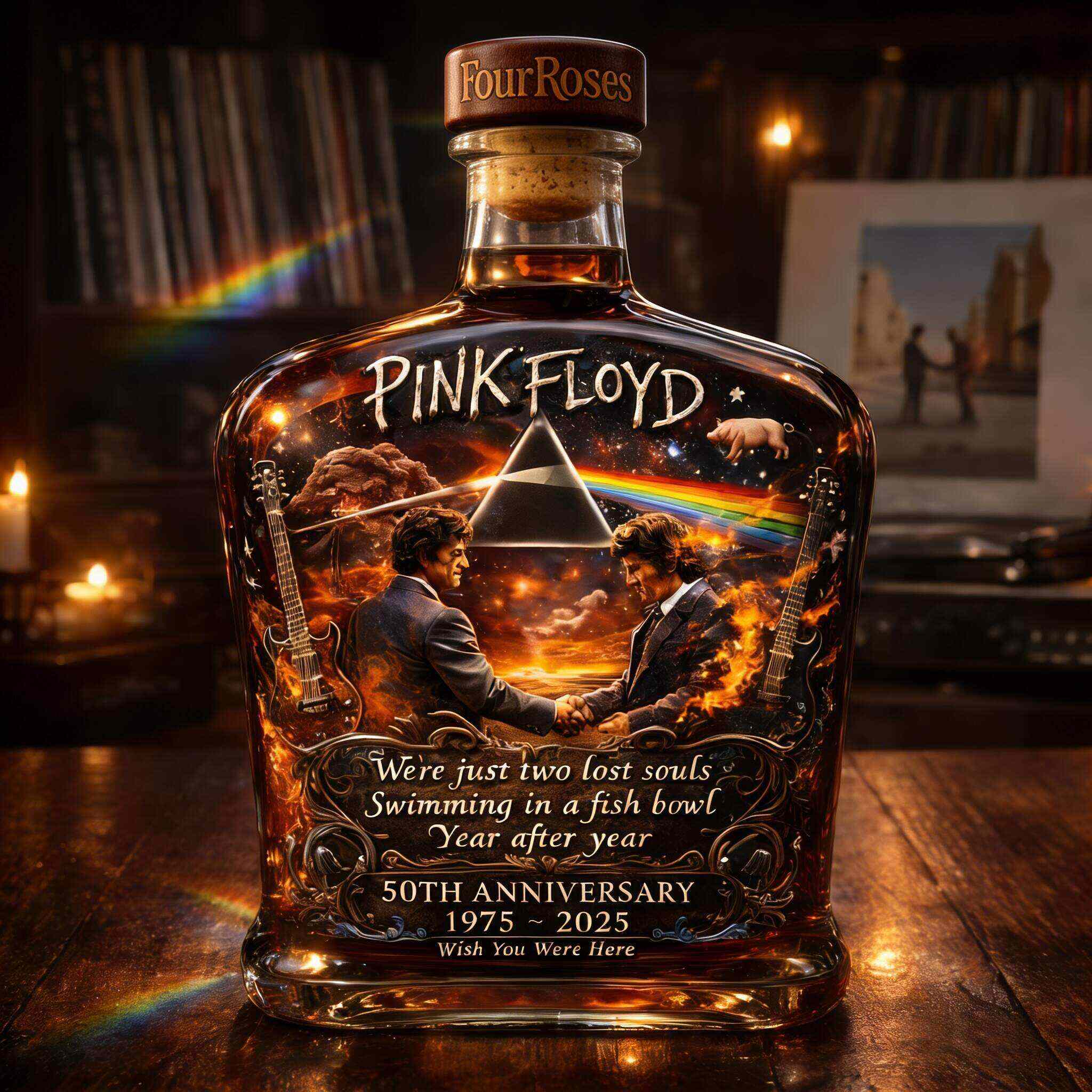 Pink Floyd – “Wish You Were Here”  50th Anniversary Collector’s Whiskey Bottle