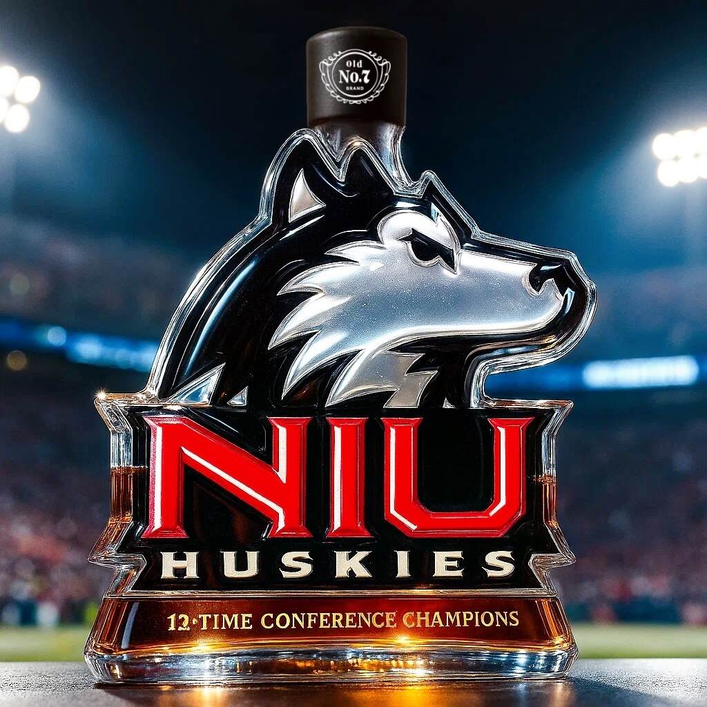 Northern Illinois Huskies 12 Conference Championship Whiskey Bottle