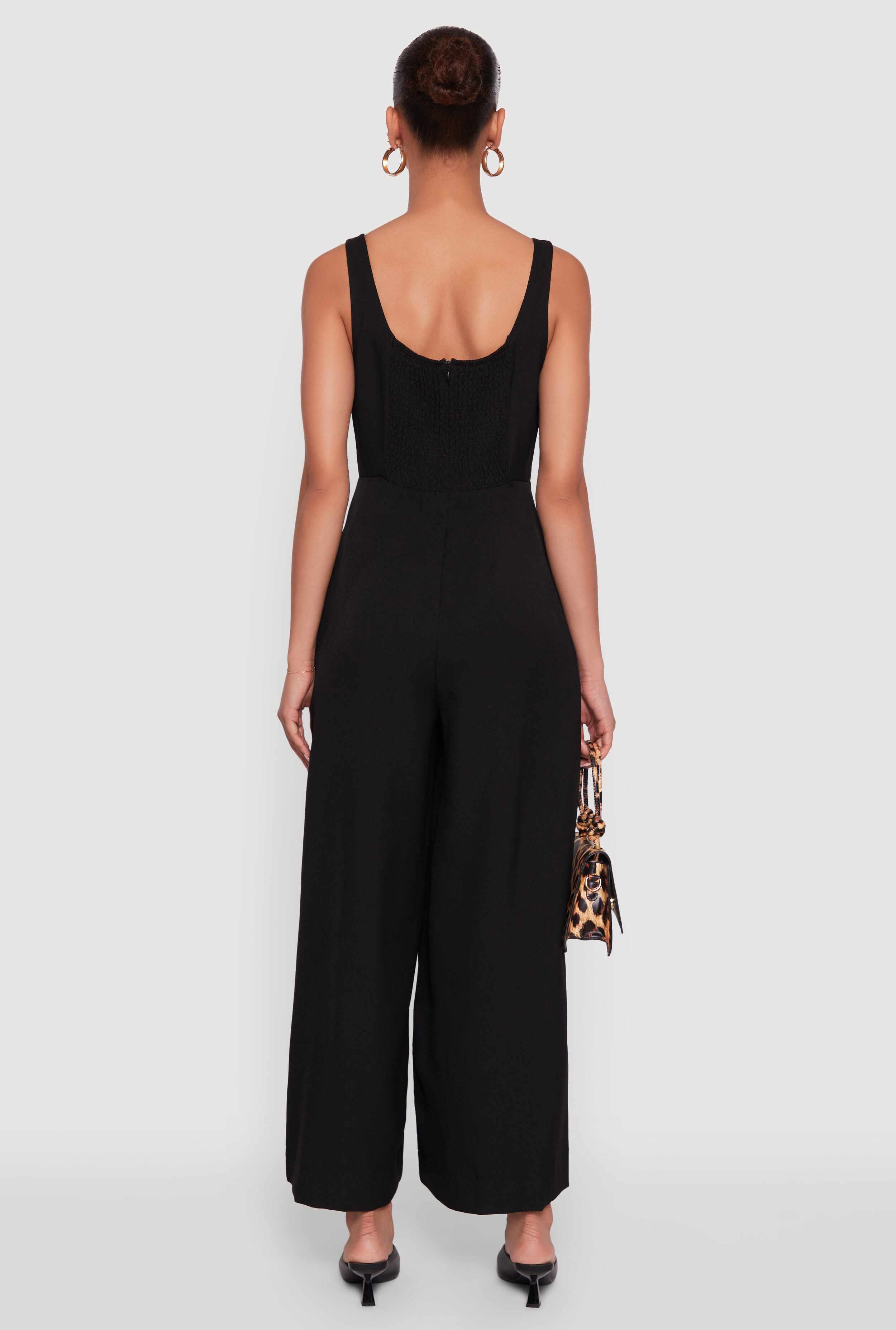 Solid Crepe Knit Sleeveless Jumpsuit with Zip Back