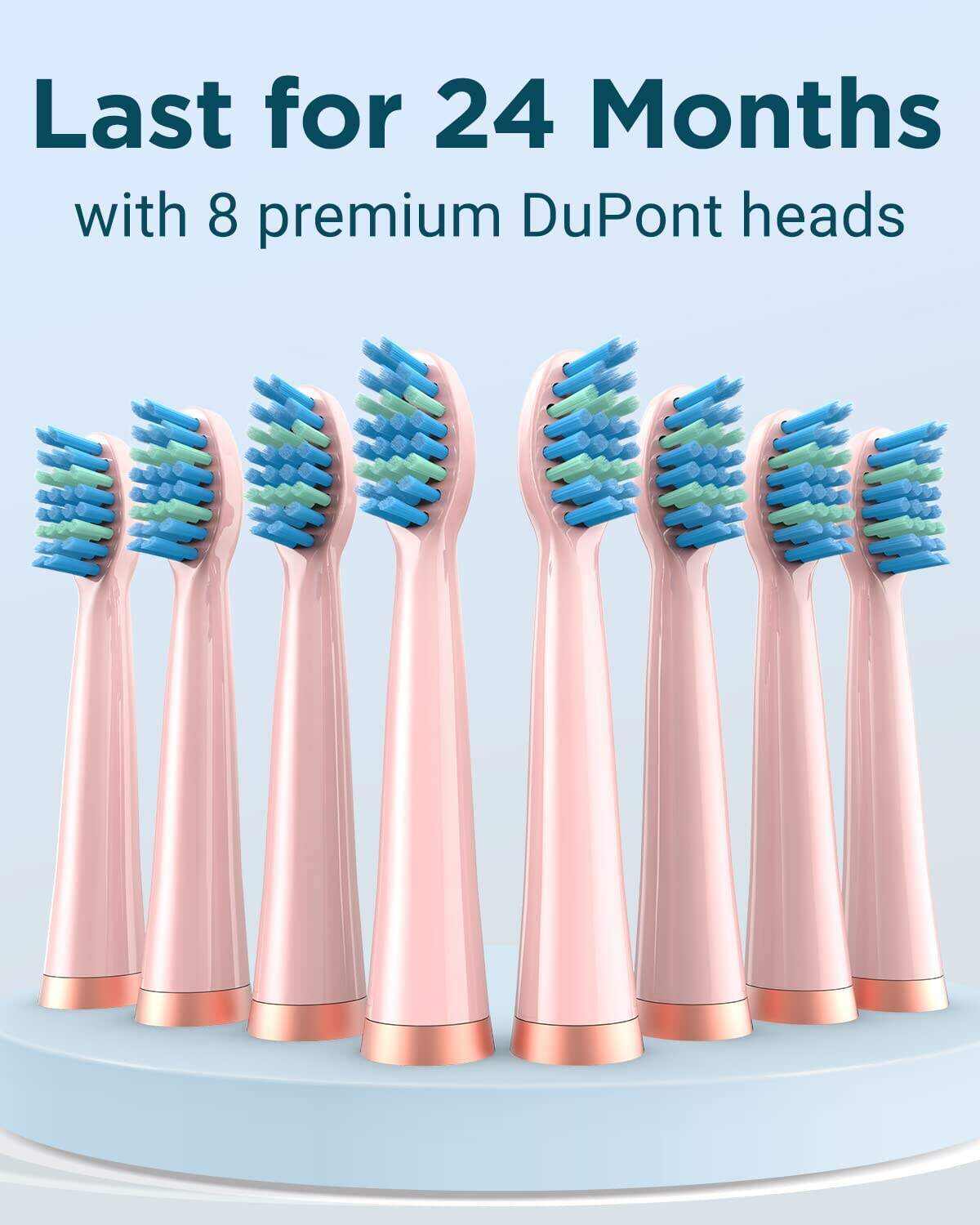 Sonic Electric Toothbrush for Adults - Rechargeable Electric Toothbrushes with 8 Brush Heads, & Travel Case,Teeth Whitening , Power Electric Toothbrush with Holder, Once Charge for 120 Days - H8 Pink