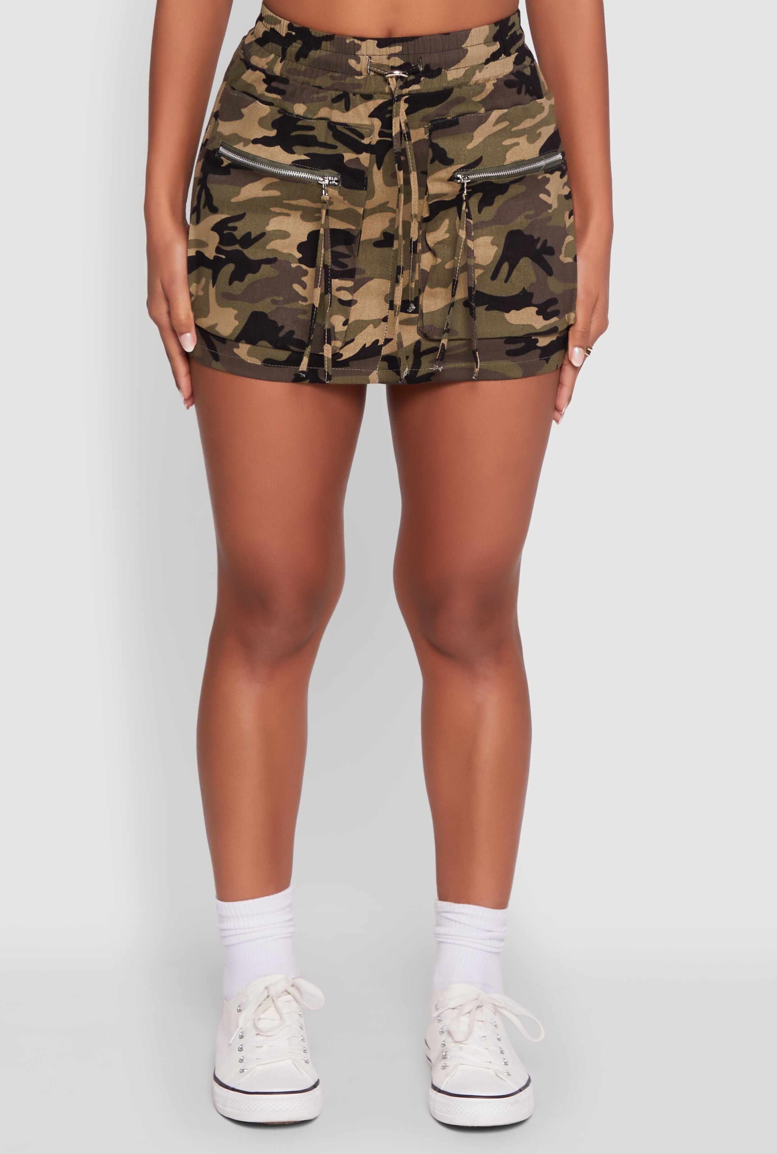 Trendy Camo Zip Pocket Mini Skirt
