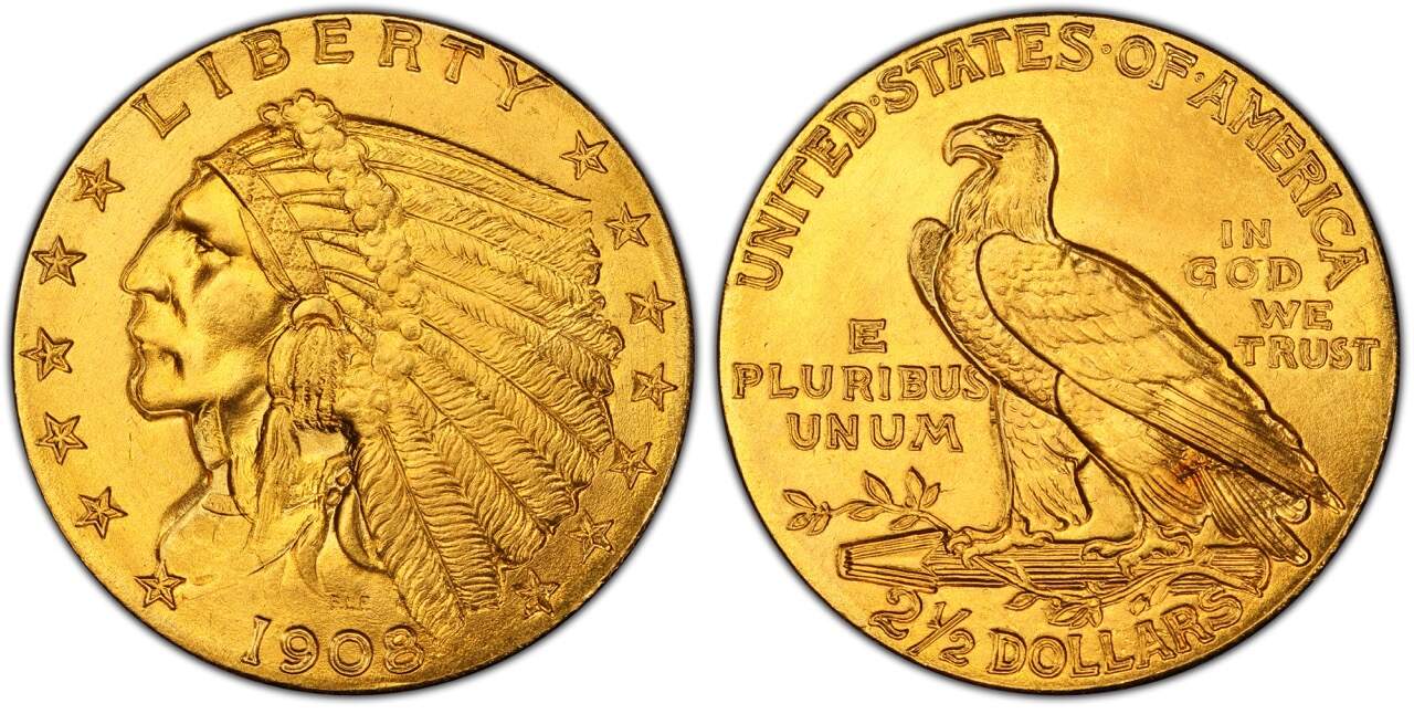 (Only 2 sets left)1908-1929 Indian Head $2.5 Gold Coin Fine Uncirculated Limited Edition