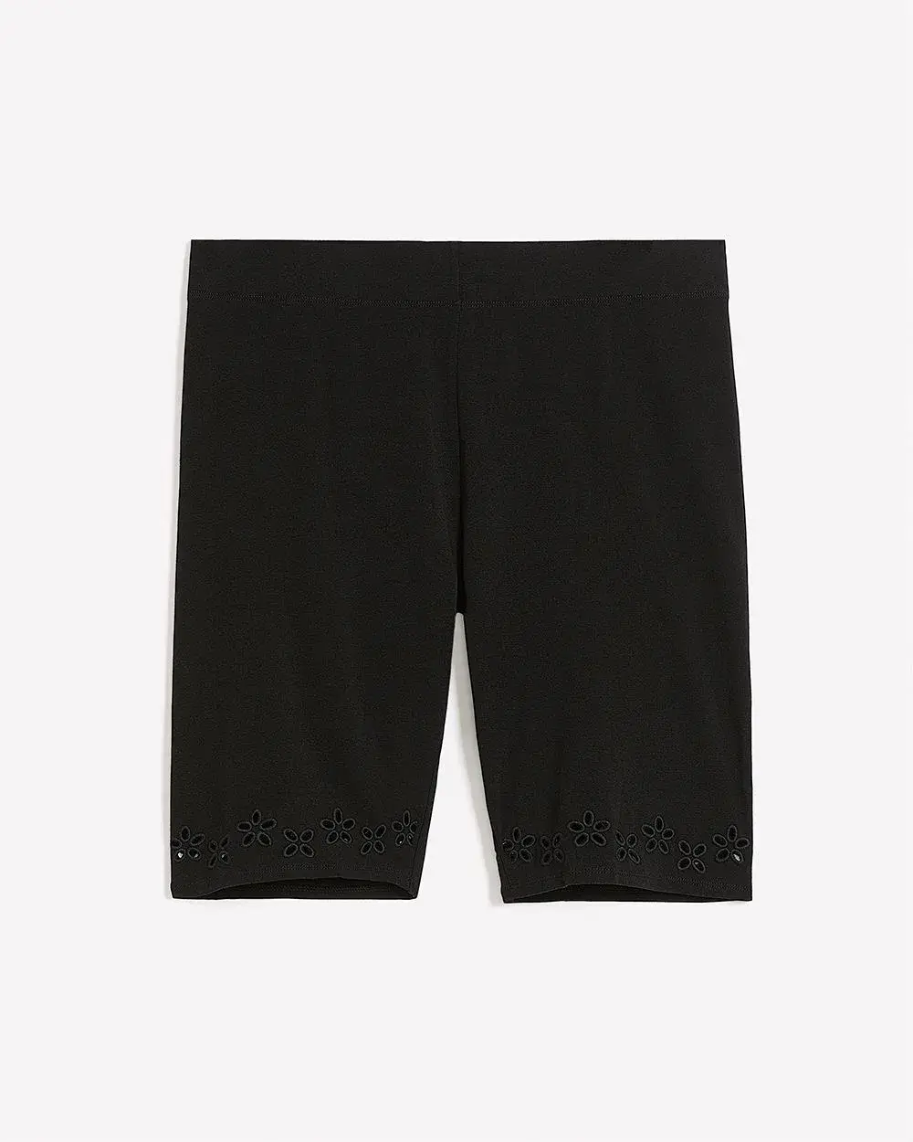 Black Bike Short with Embroidered Hem