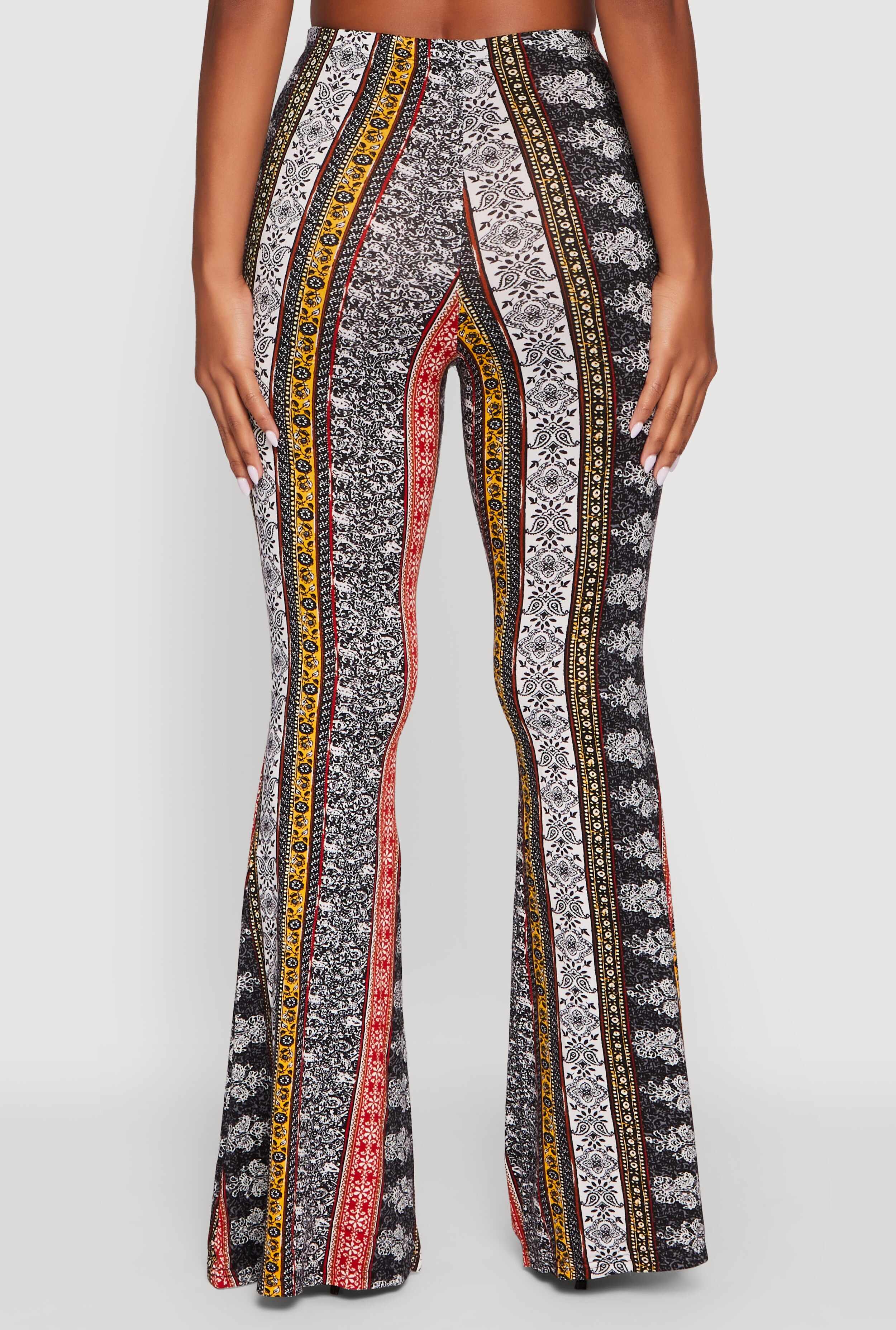 Boho Border Print High Waisted Flare Leg Pants