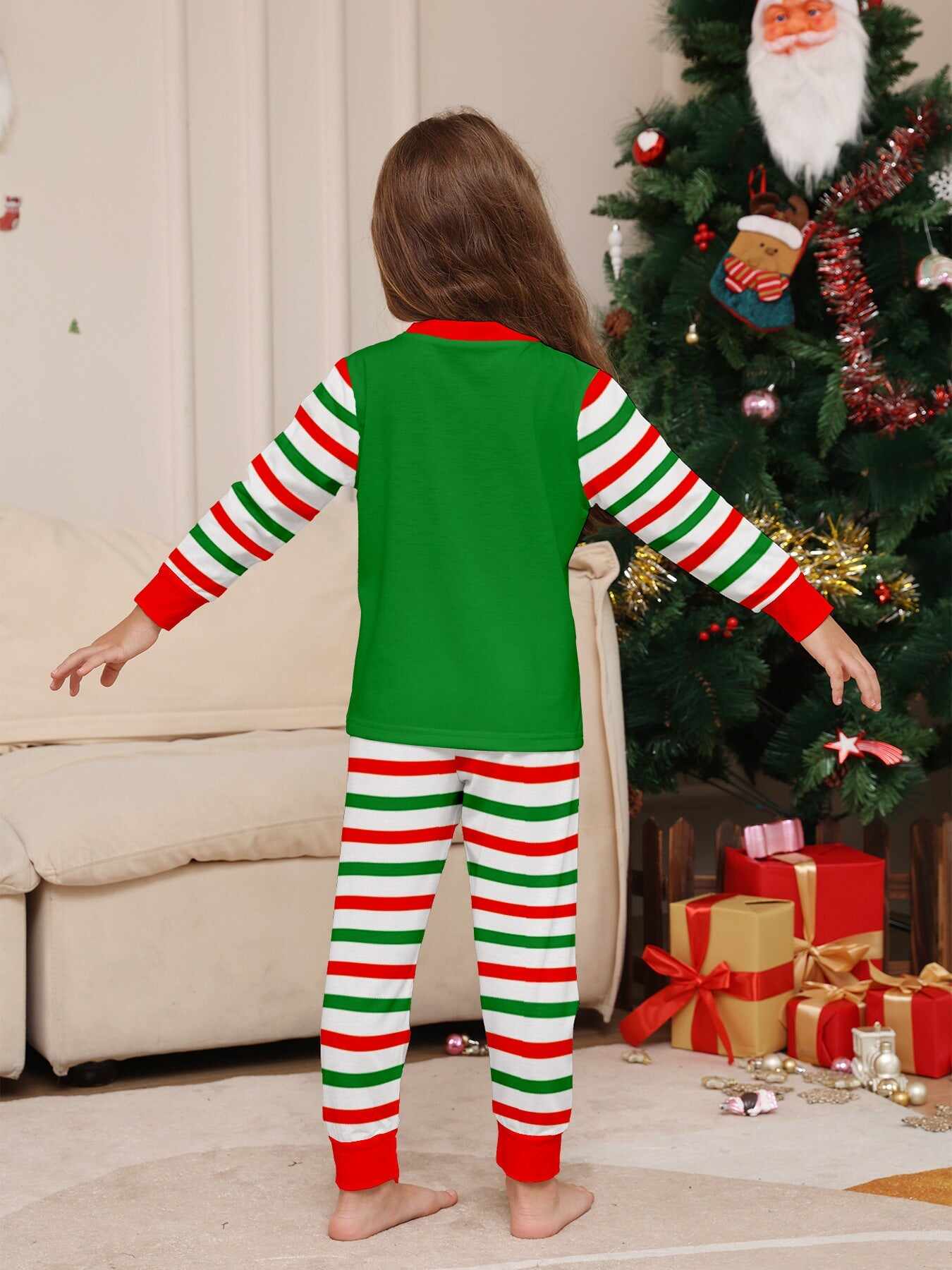 2024 3D Print Christmas Family Pajamas Red Green Striped Crutch Xmas Pajamas