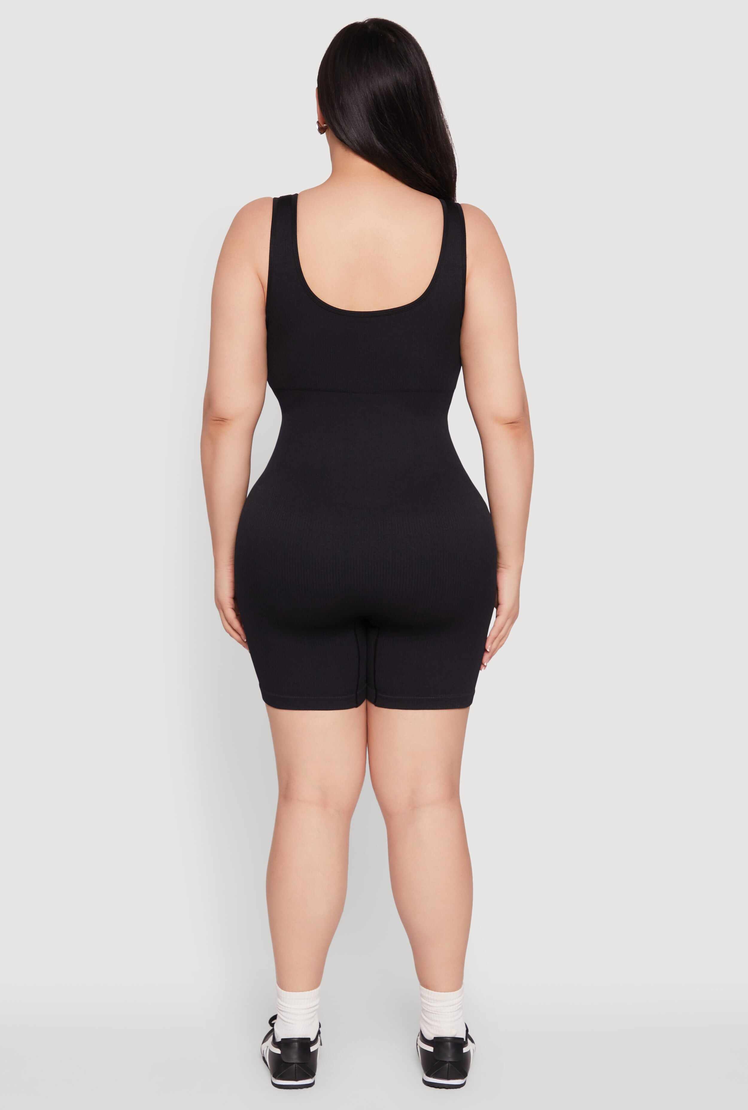 Plus Size Seamless Ribbed Sleeveless Biker Romper
