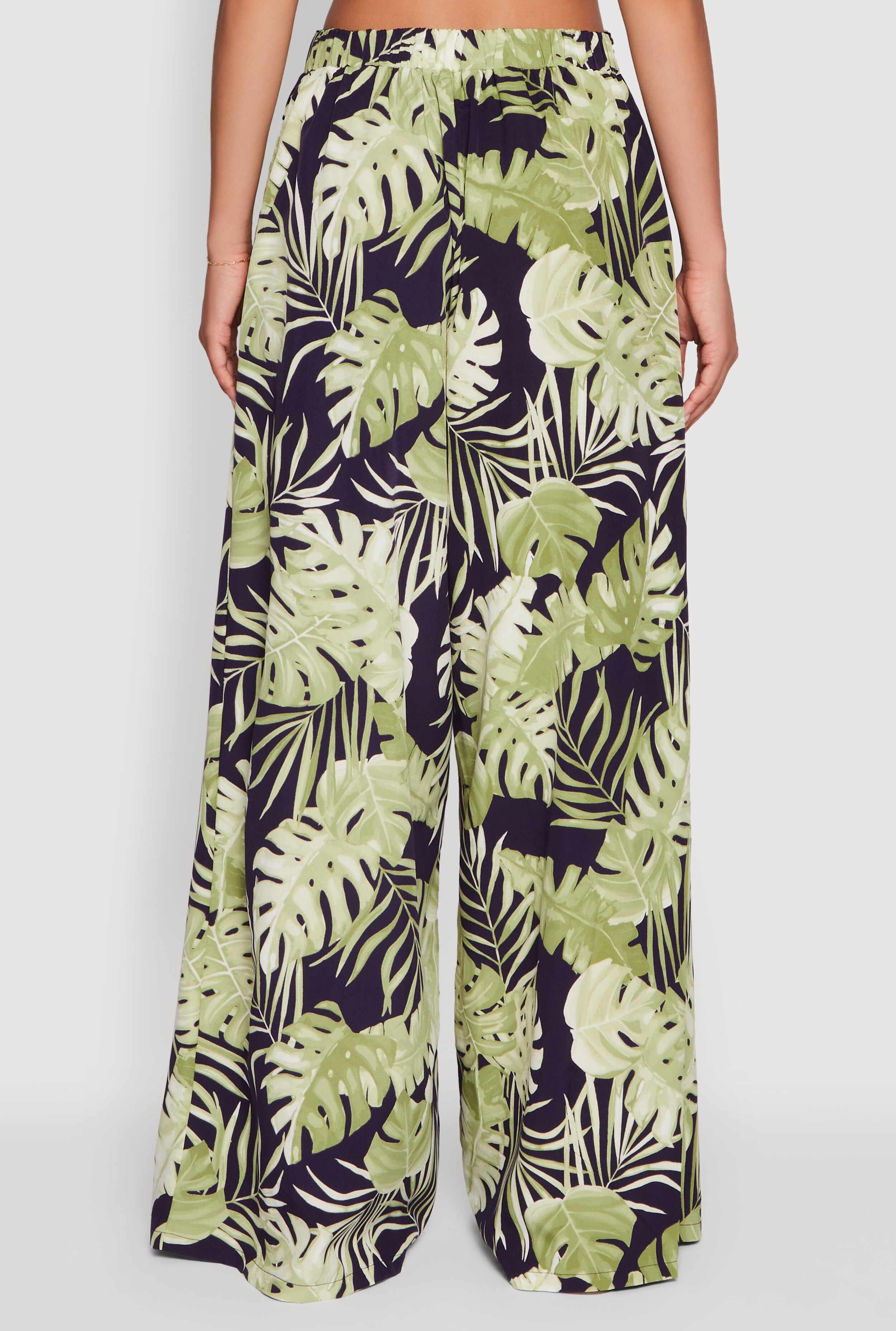 Iris Floral Wide-Leg Palazzo Pants with Tie Waist Belt