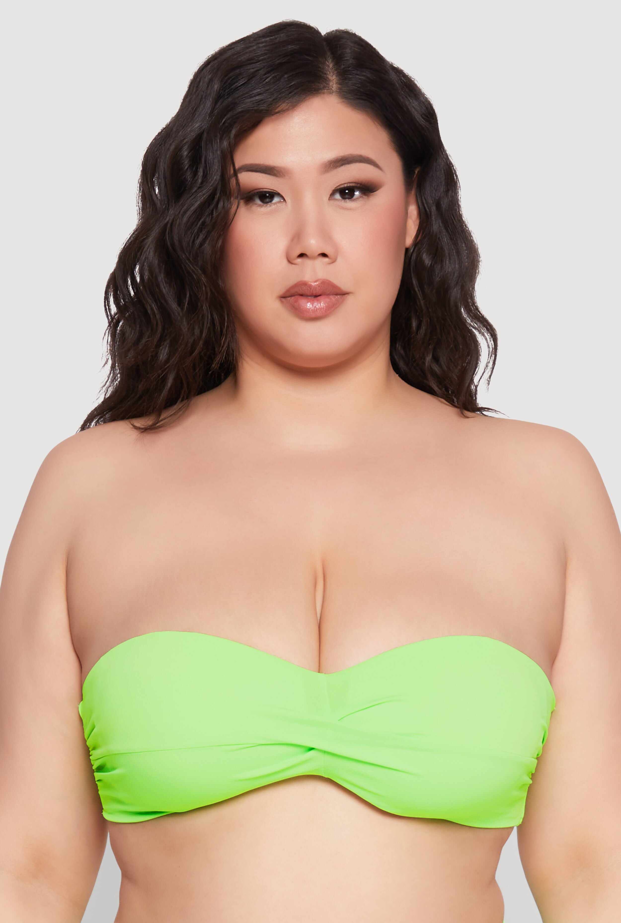 Plus Size Solid Halter Neck Bandeau Bikini Top