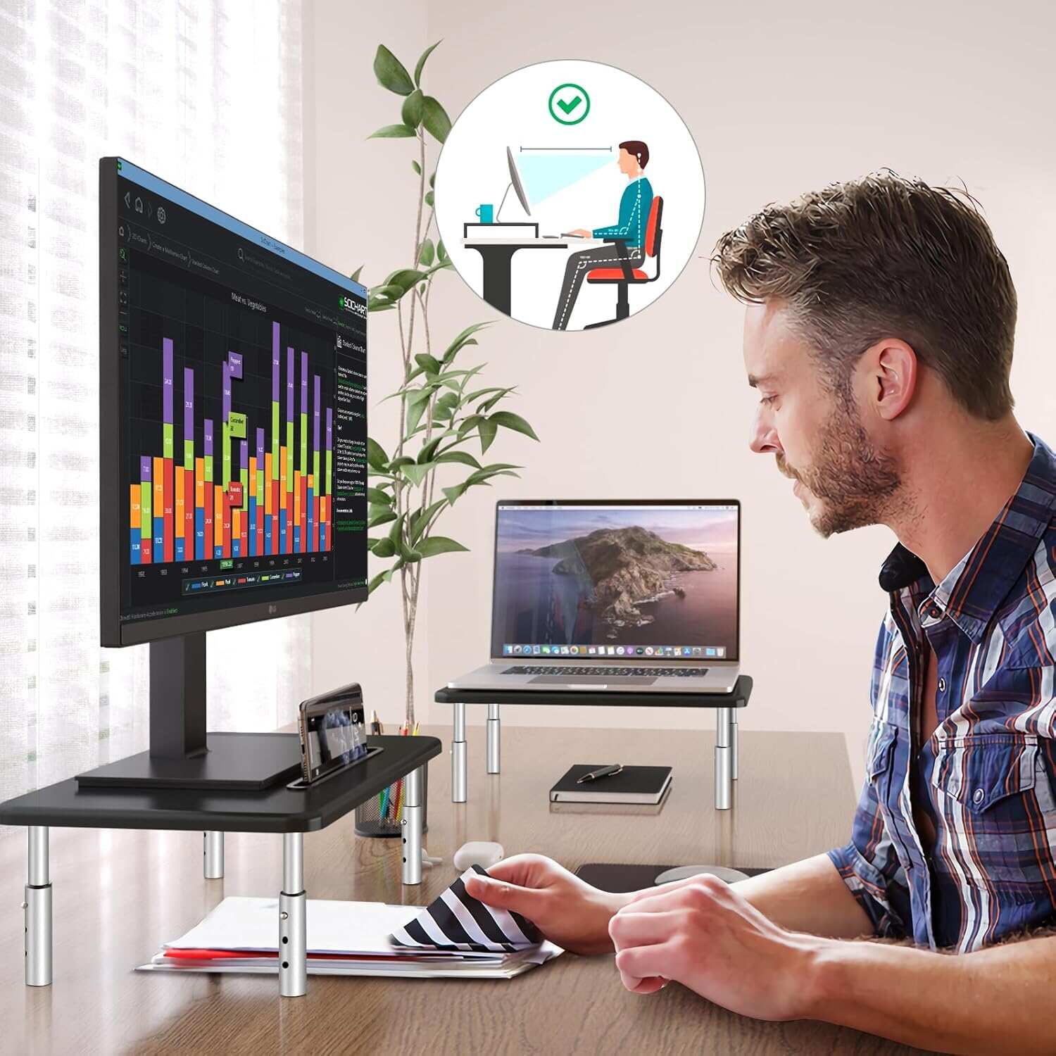 Computer Monitor Stand Riser,Monitor Riser for Laptop, Printer, Notebook and All Flat Screen TV Display with Vented Platform,3 Height Adjustable Laptop Riser,1 Pack,Black(MST003)