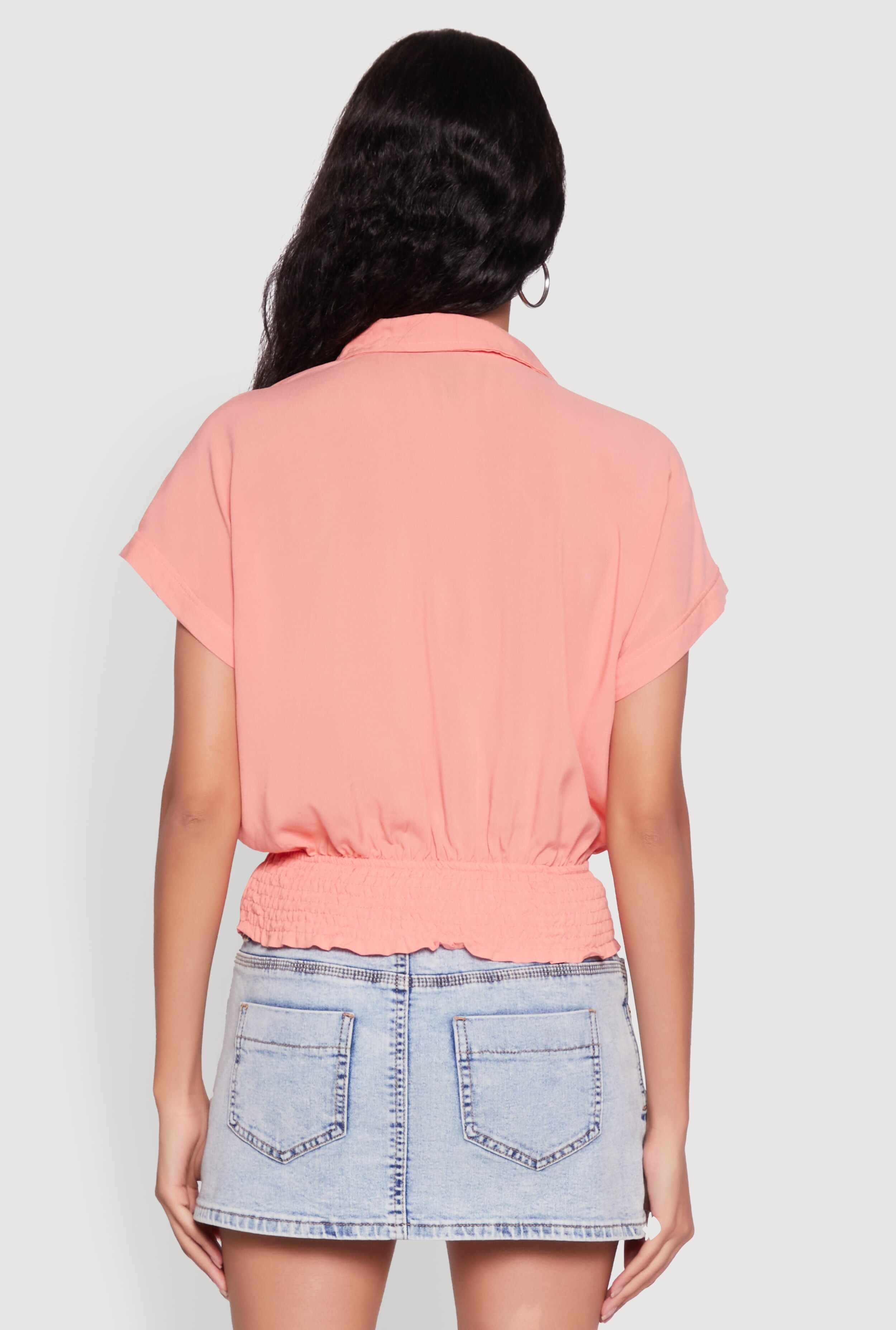 Trendy Button Front Smocked Waist Blouse