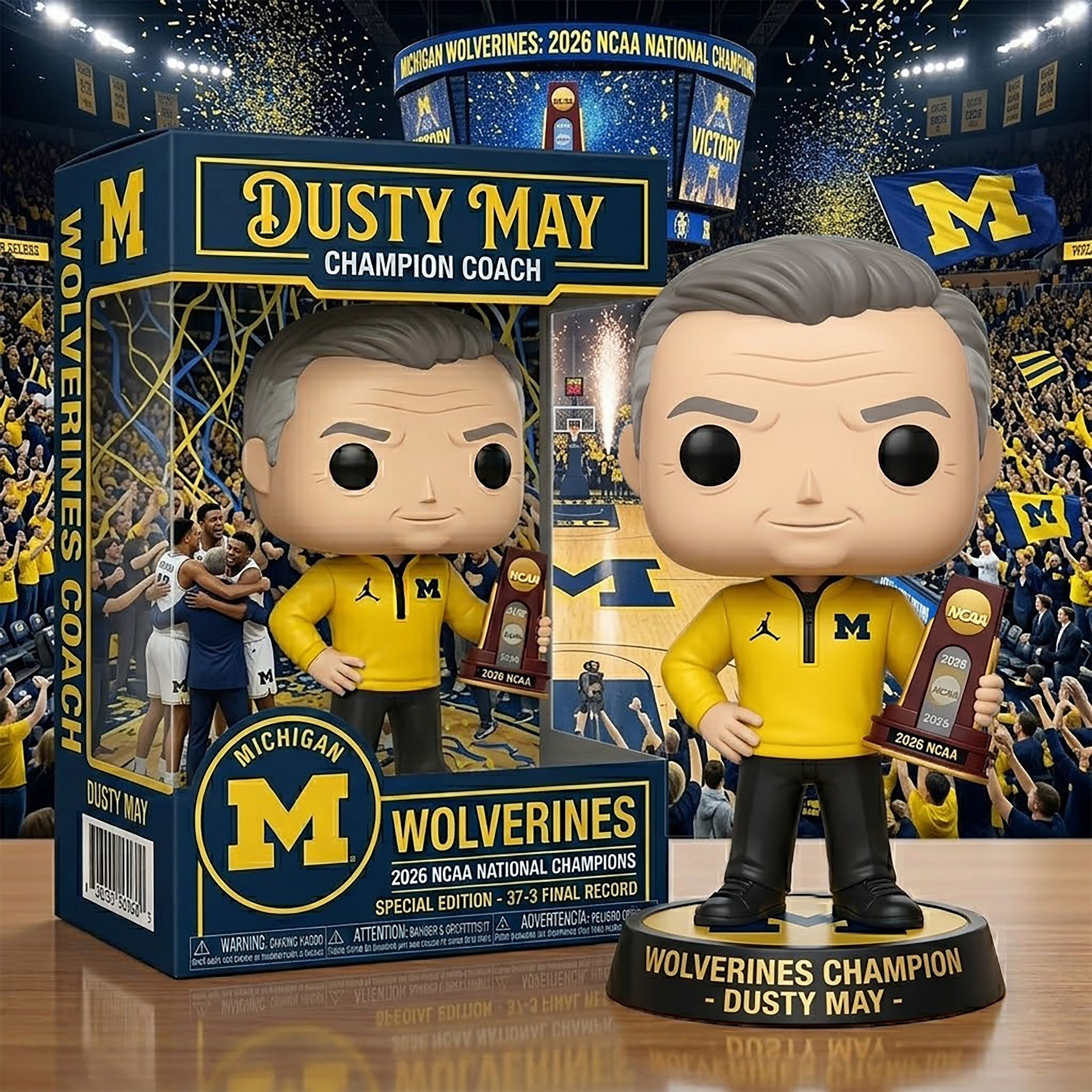 🏆💙Michigan Wolverines Champion Coach Dusty May POP Figure