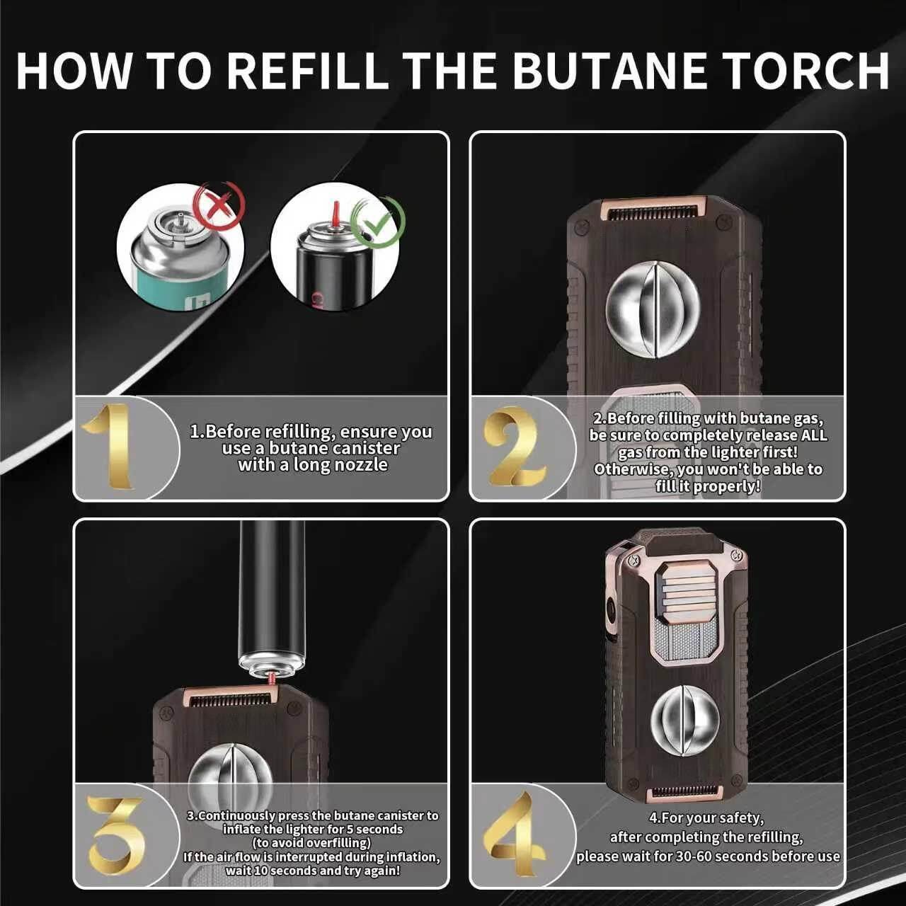 5-in-1 Butane Torch Lighter, Refillable Jet Flame Lighter with V-Cutter, Punch, Holder and Draw Tool, Multi-Functional Accessories Gift for Men, Dad, Husband, Friend