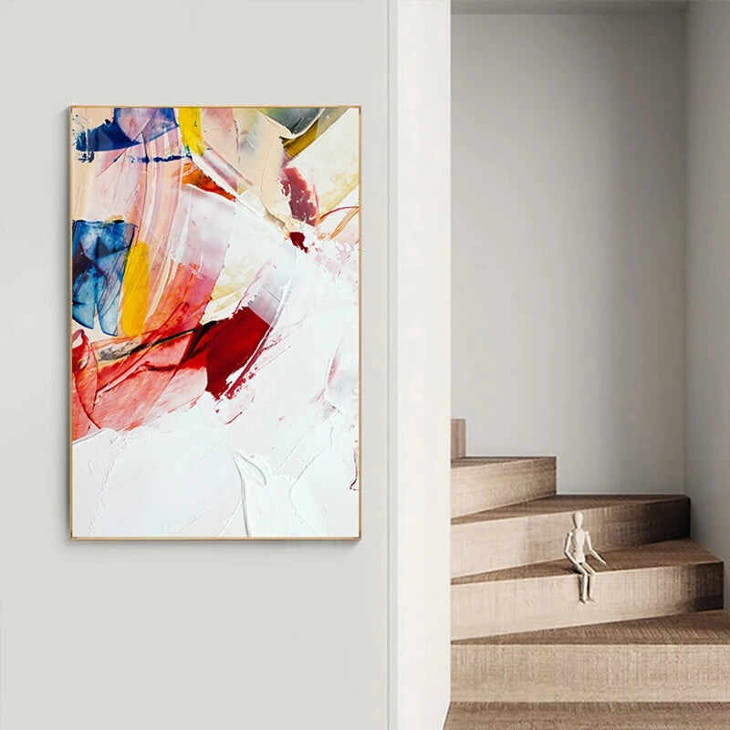 Abstract Warm Red Blue Color Canvas Wall Art