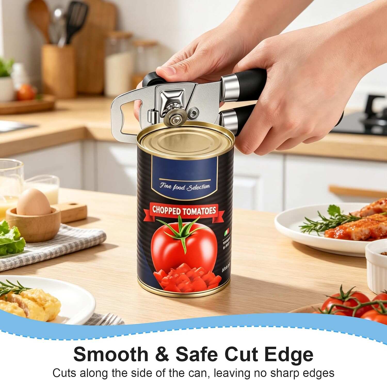 Can Opener Manual, Heavy Duty Stainless Steel Can Opener and Bottle Opener with Magnet, Multifunctional Kitchen Tool, Sharp Cutting Wheel, Soft Ergonomic Handle, Oversized Turn Knob, Black