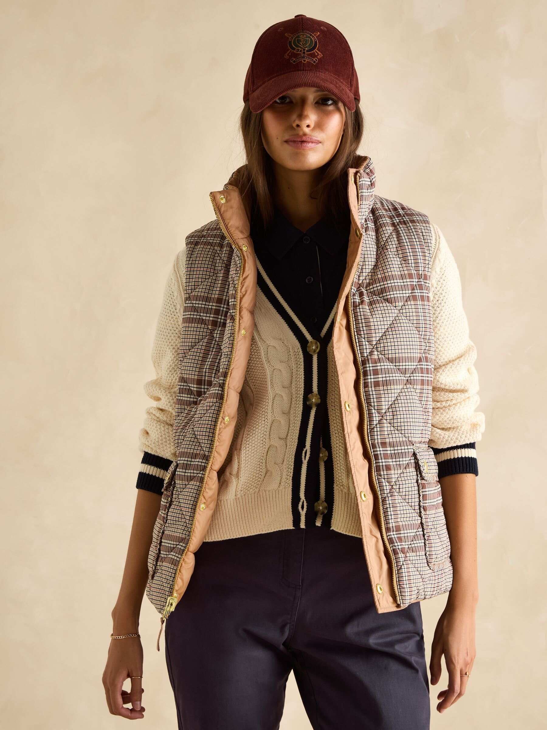 Tan Check Reversible Showerproof Gilet