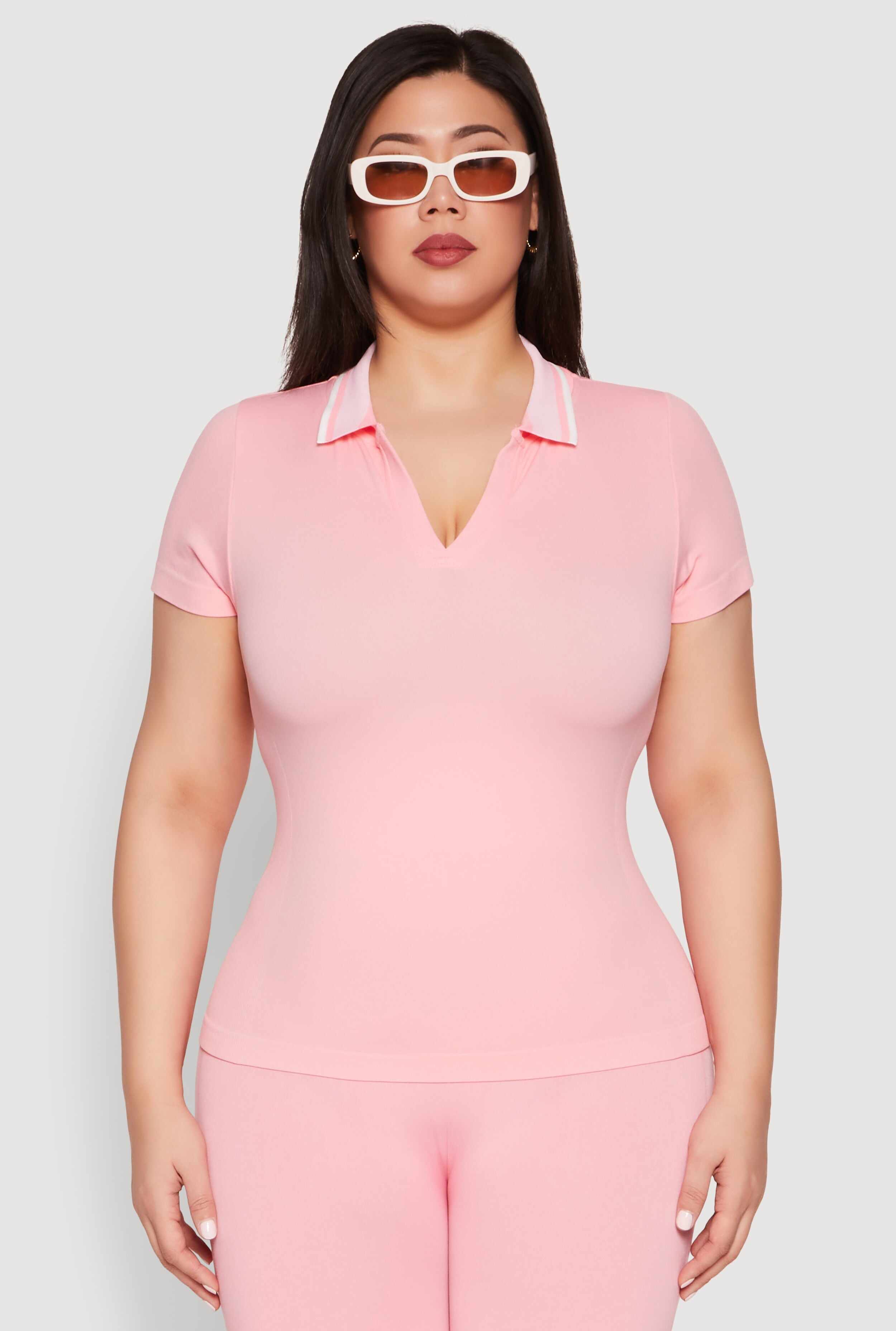 Plus Size Contrast Trim Polo Shirt