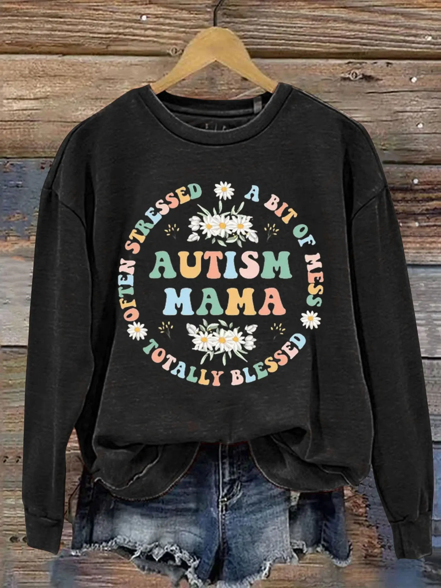 Autism Mama Autism Awareness Art Print Pattern Casual Sweatshirt